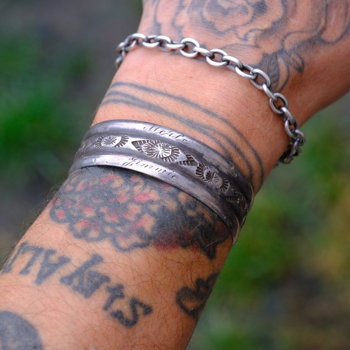 Vintage Sterling Silver Stamped Cuff Bracelet
