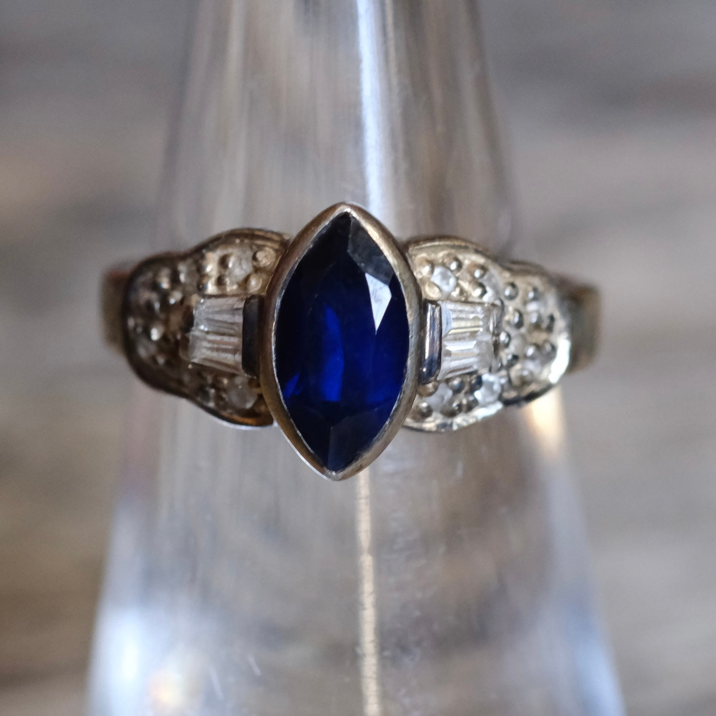Vintage Sterling Blue Glass Ring 6.25