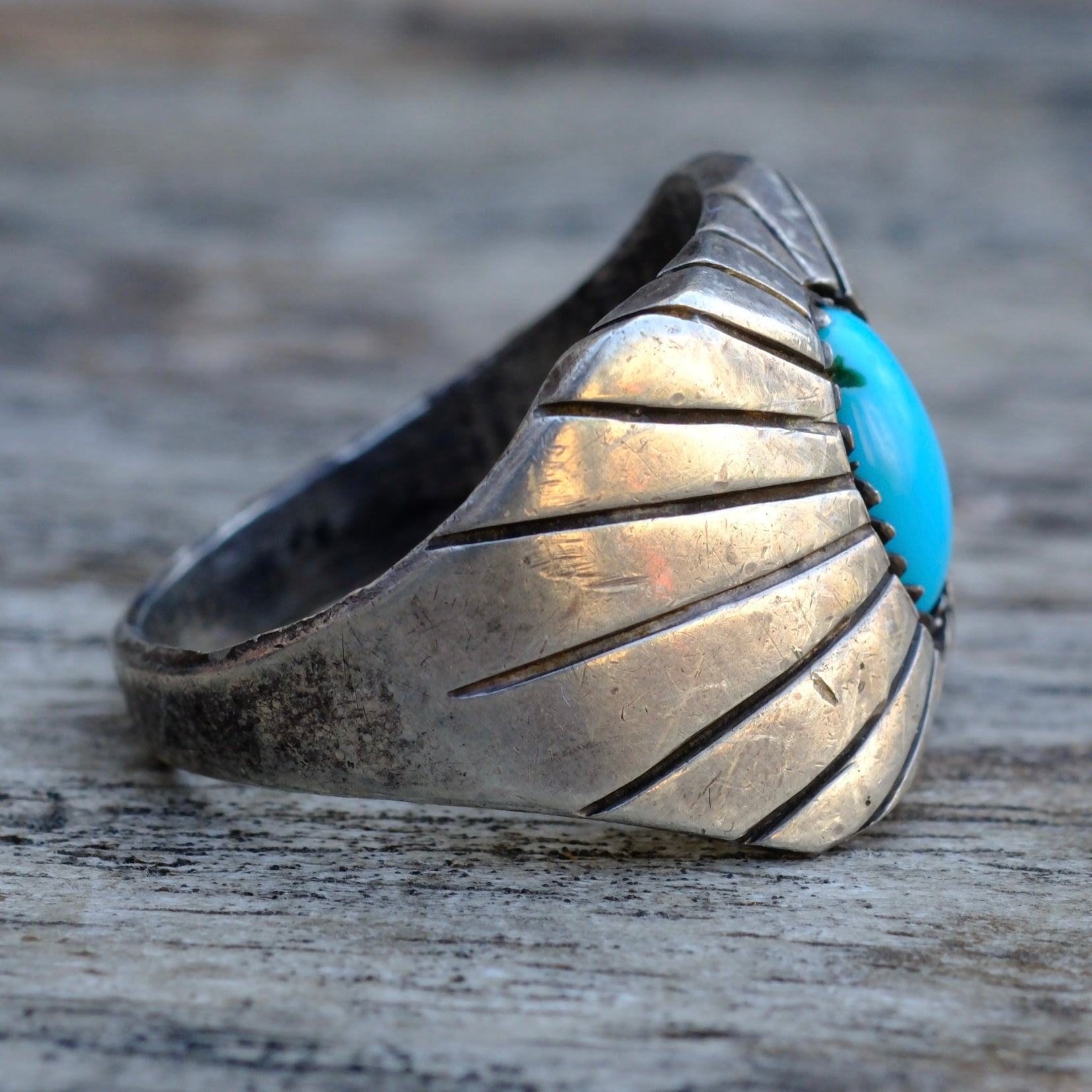 Vintage Sterling Turquoise Shadowbox Ring 9.75