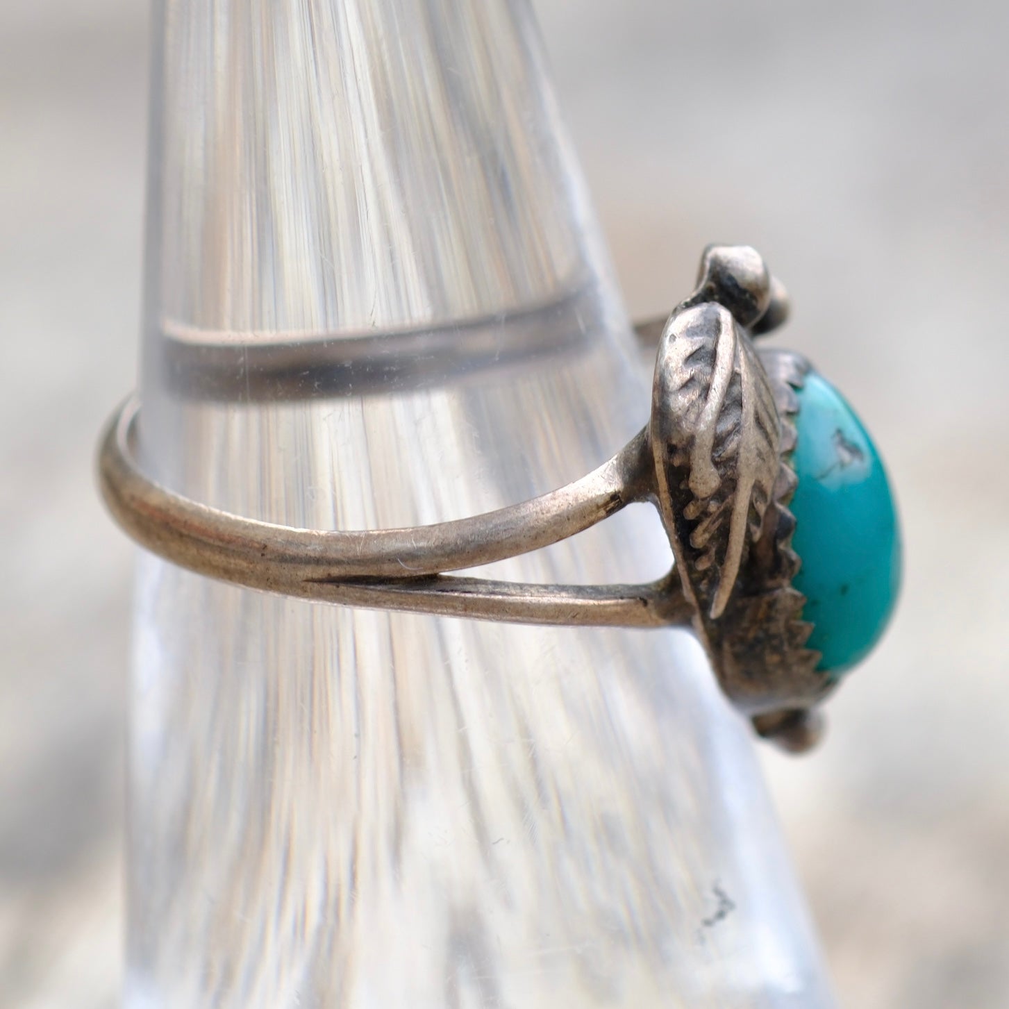 Vintage Sterling Turquoise Feather Ring 5.25