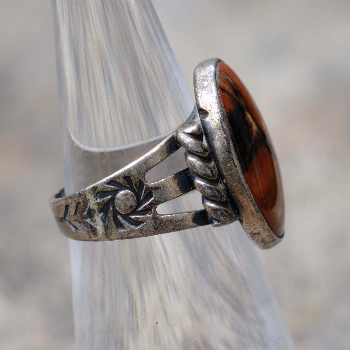 Vintage Sterling Petrified Wood Ring 4.75