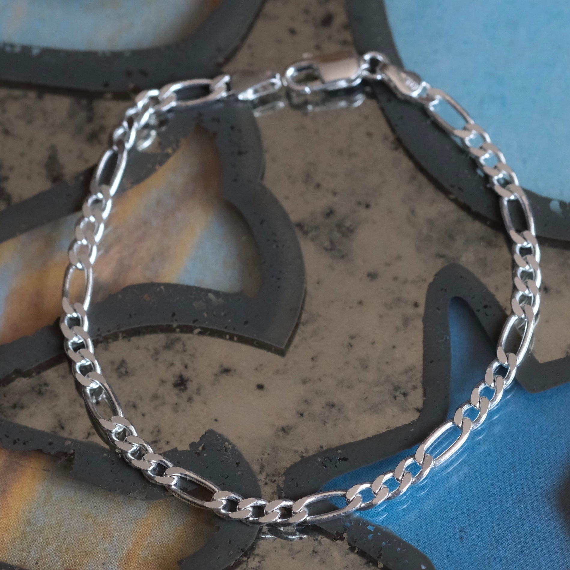 Vintage Sterling Figaro Chain Bracelet 7.25"