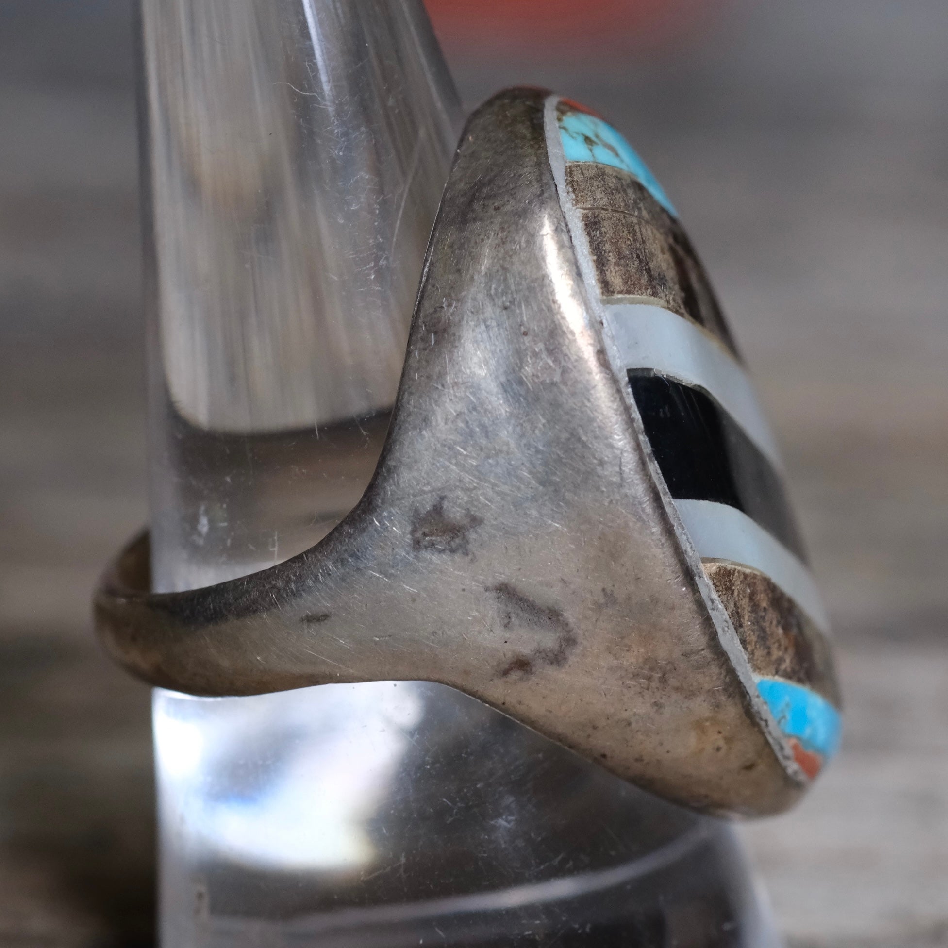 Vintage Sterling Multistone Inlay Ring 9.75