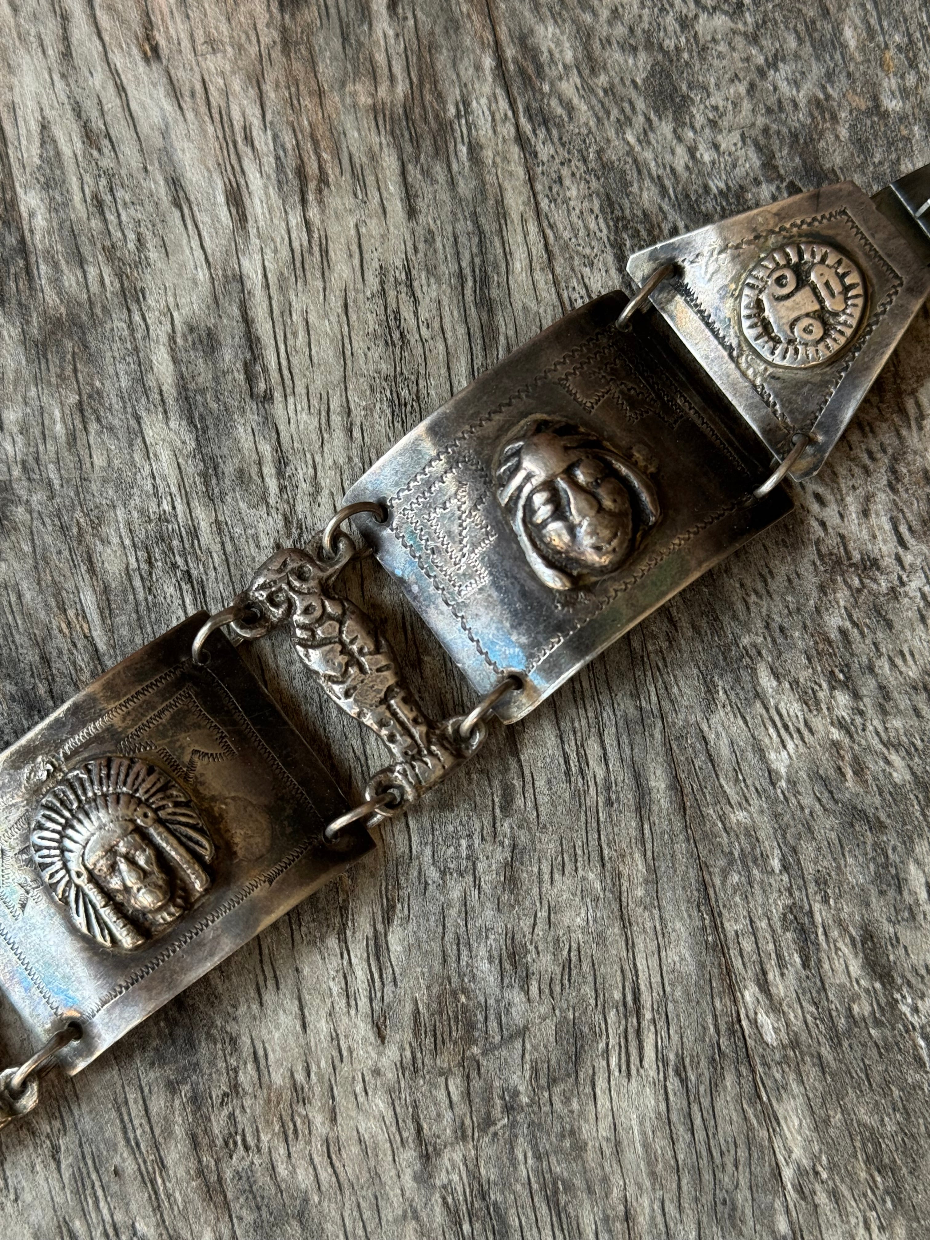 Vintage Coin Silver Medallion Link Bracelet