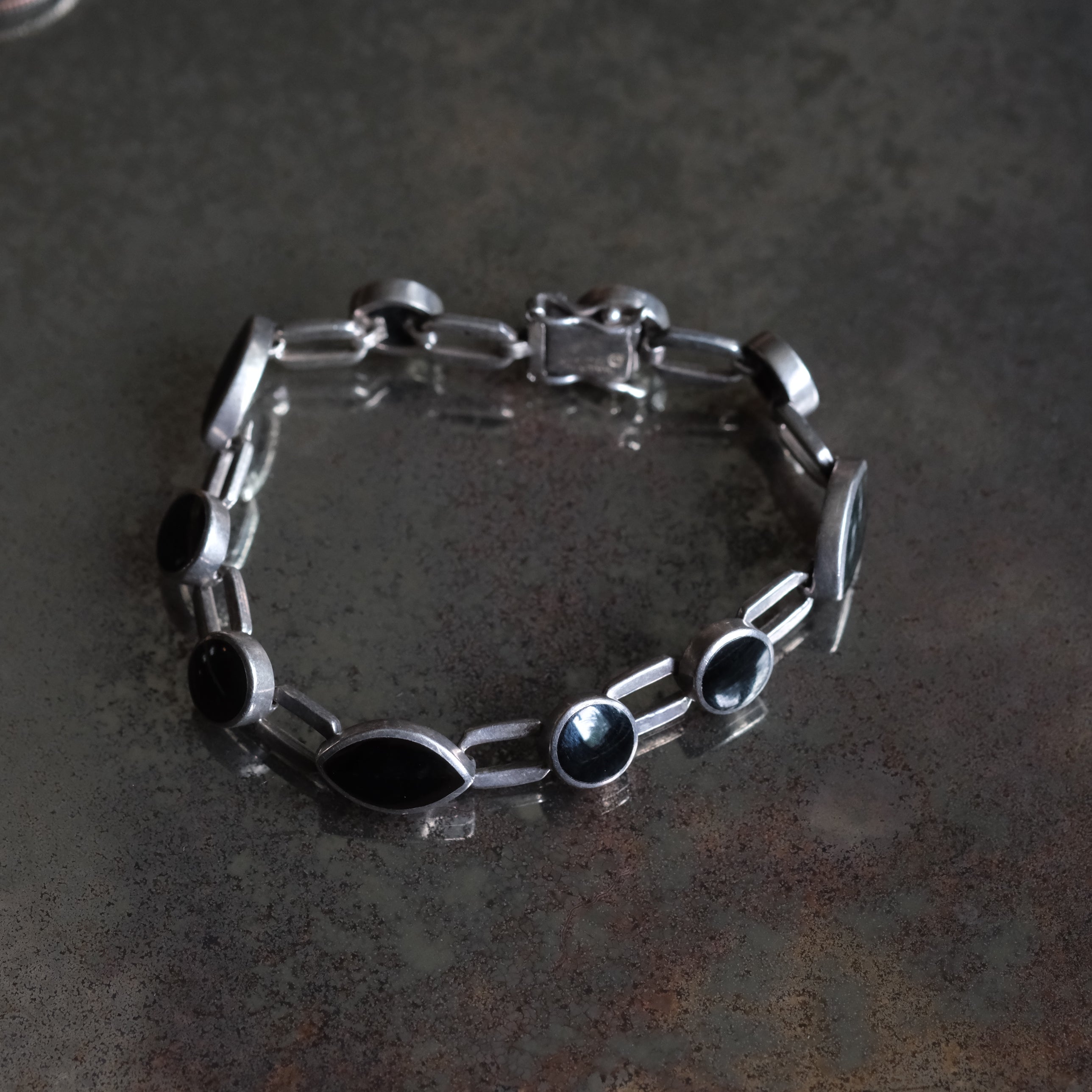 Vintage Sterling Onyx Bracelet 6.75"