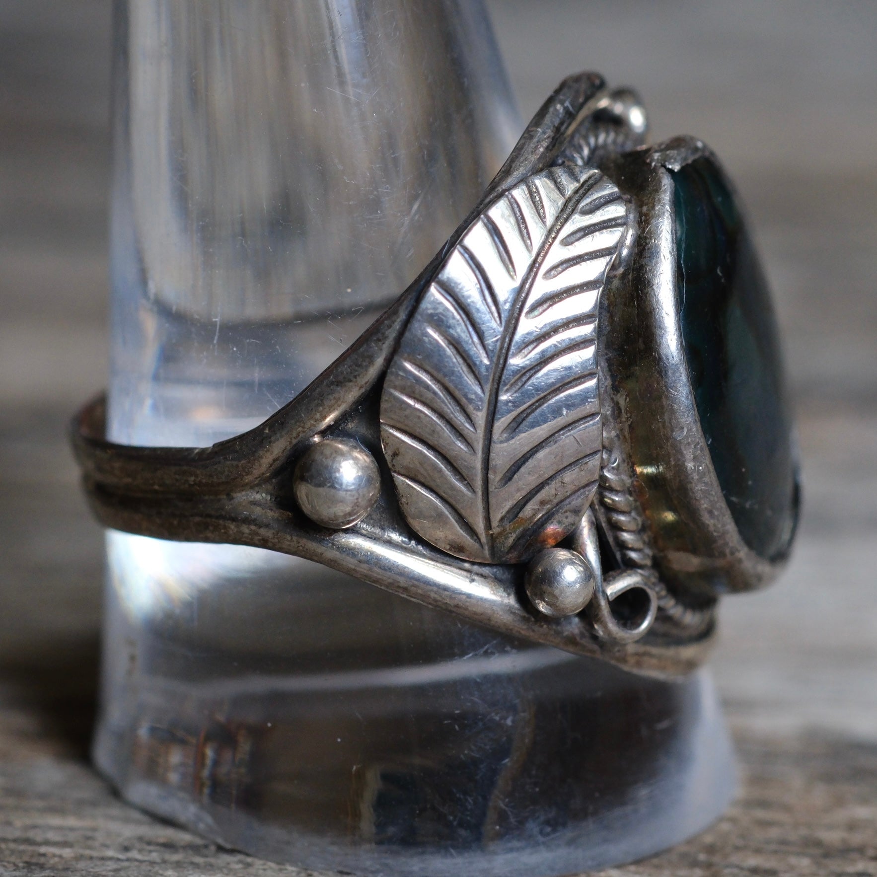 Vintage Sterling Blue Abalone Feather Ring 11.5