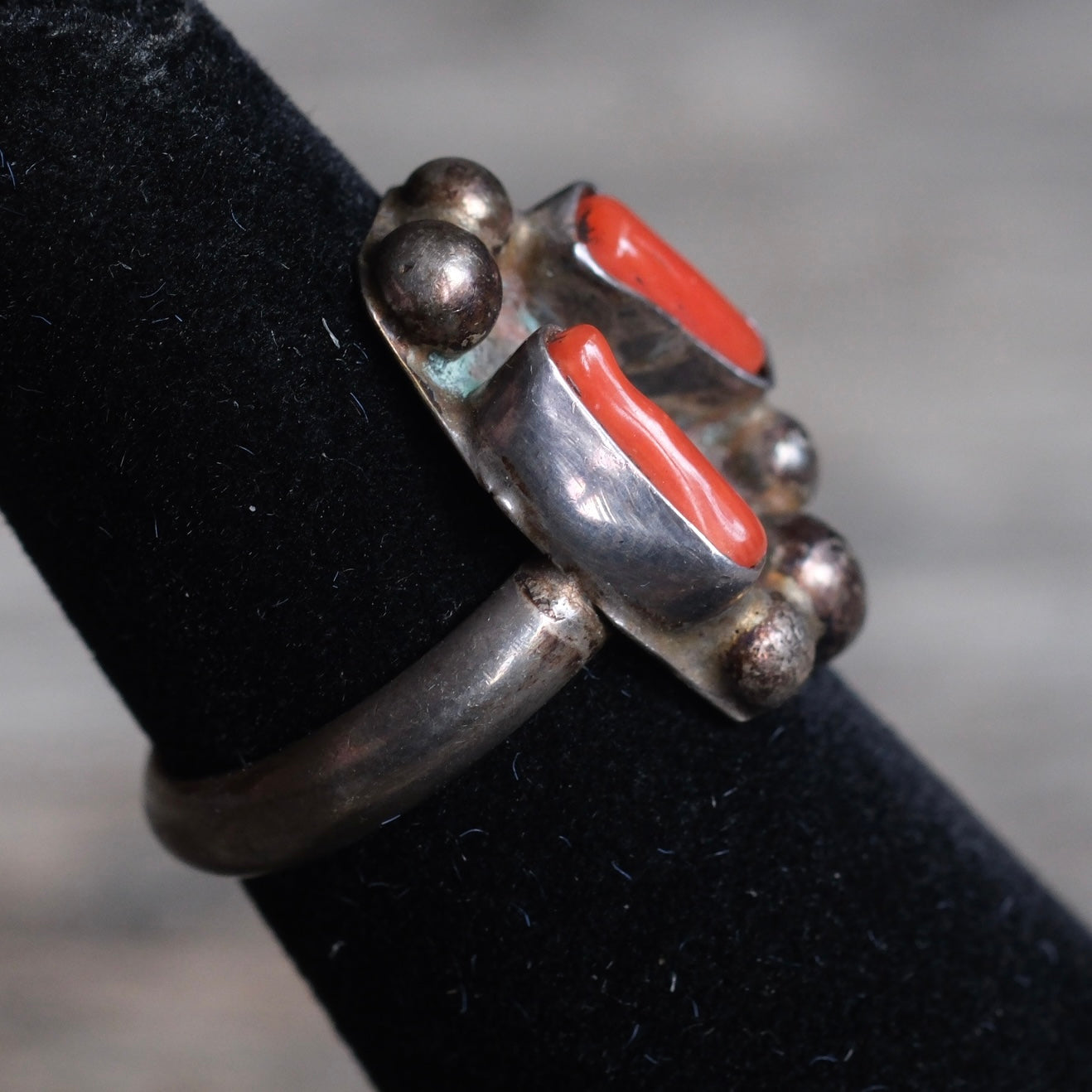Vintage Sterling 2-Stone Coral Ring 3.75