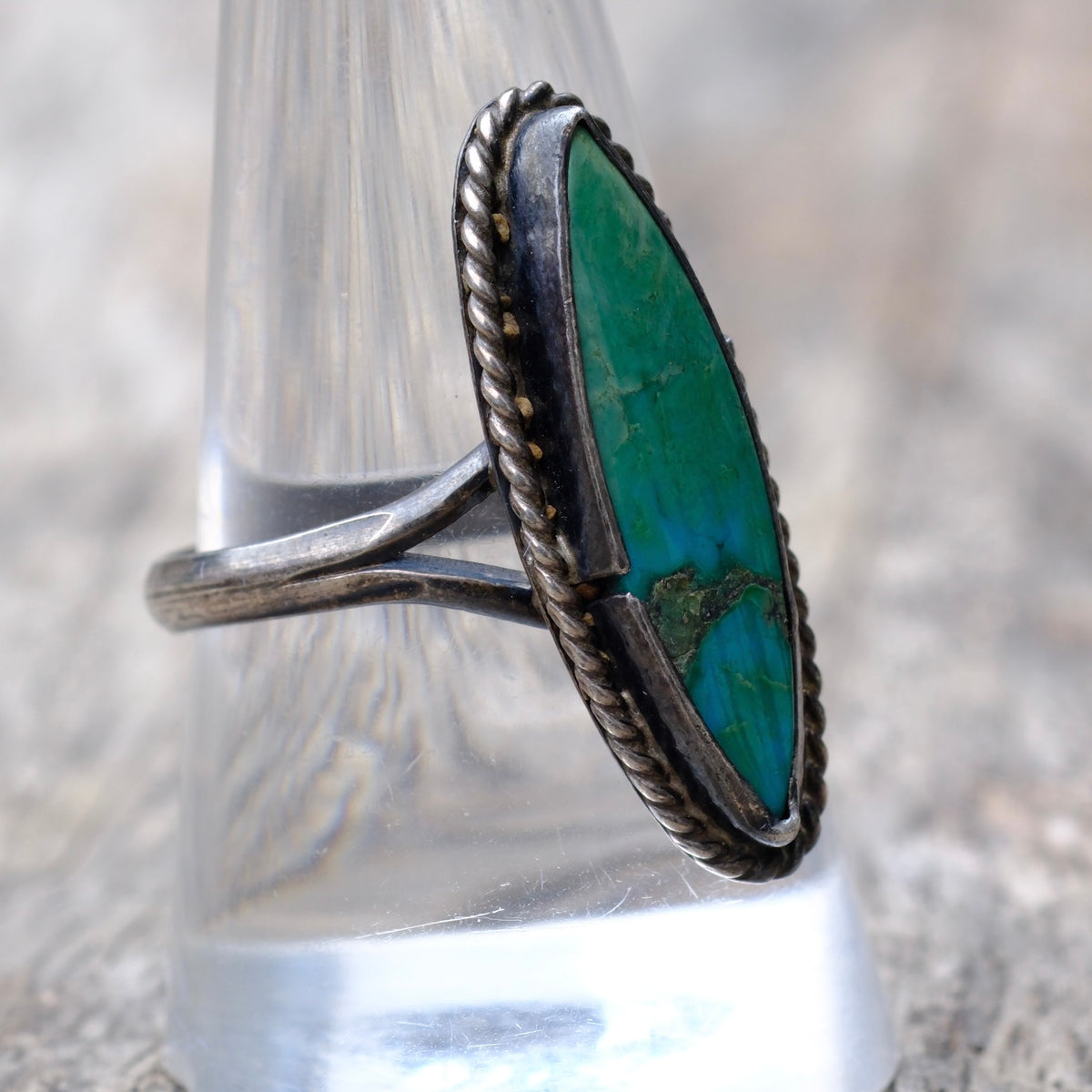 Vintage Sterling Turquoise Roper Ring 9.25