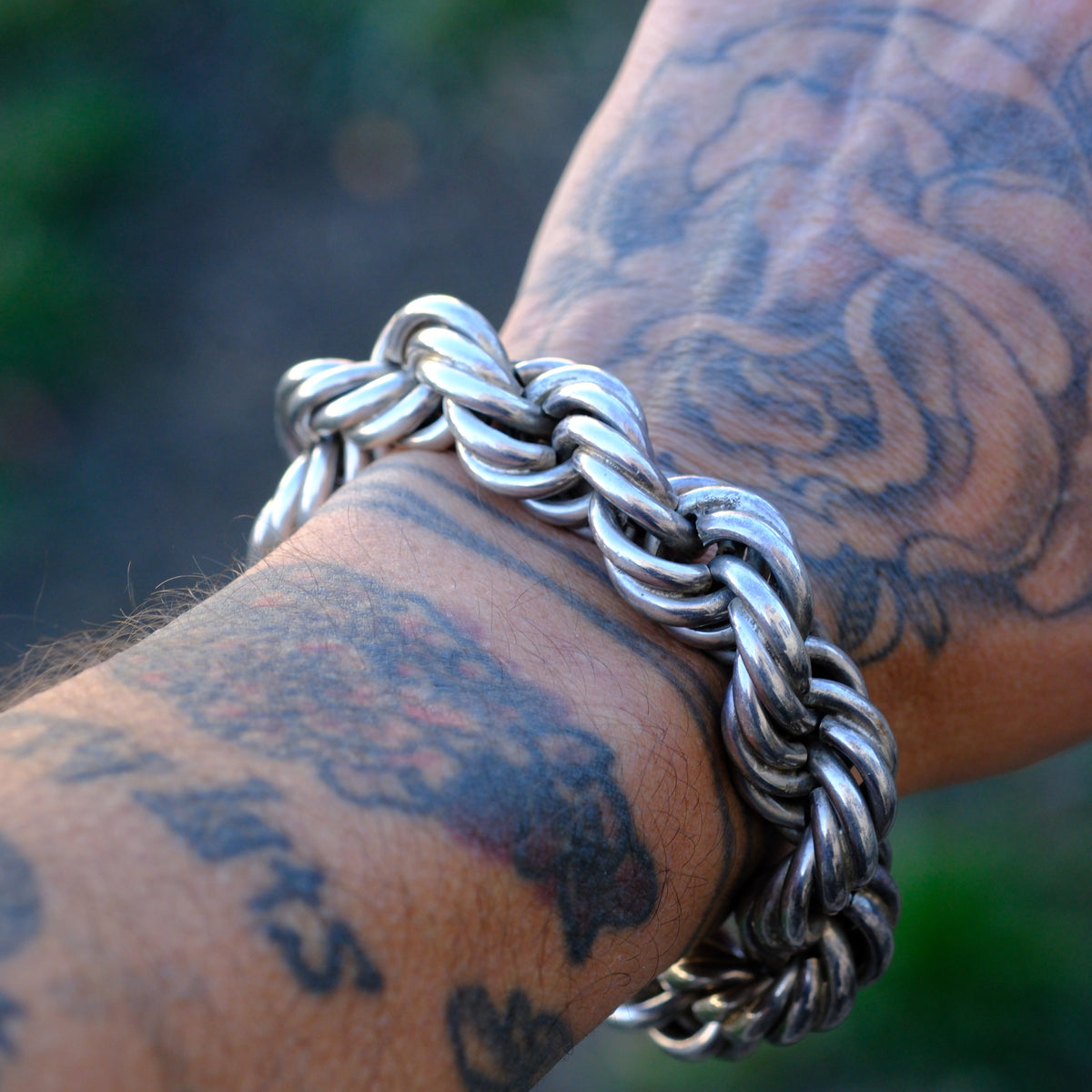 HUGE Vintage Sterling Silver 9" Woven Chain Bracelet 115.5 Grams