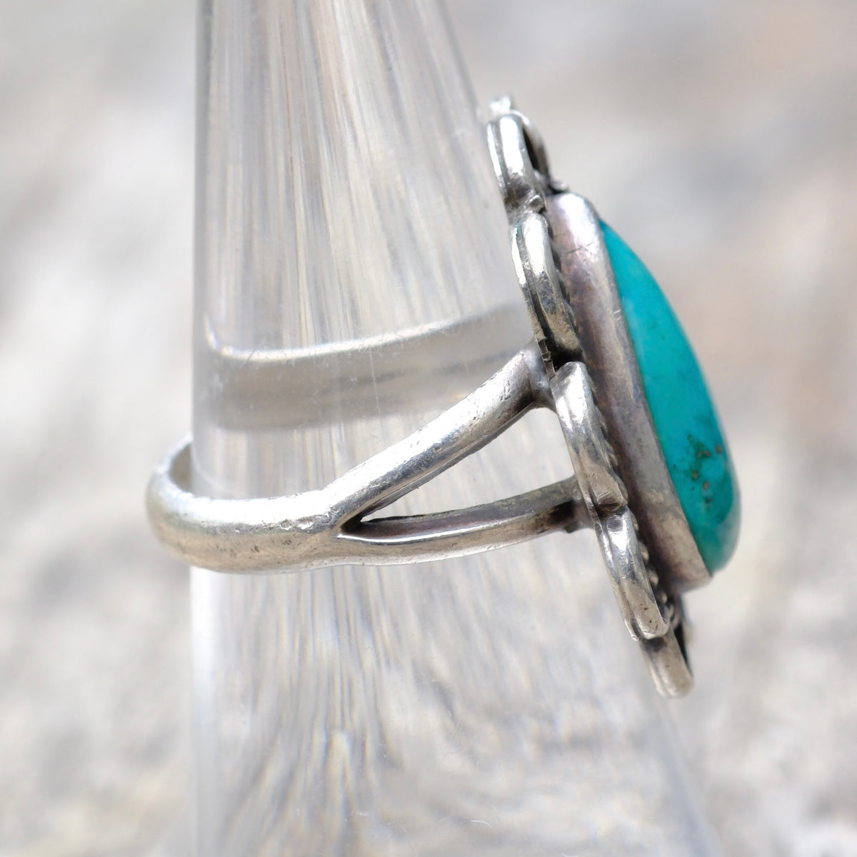 Vintage Sterling Turquoise Feather Ring 6.5