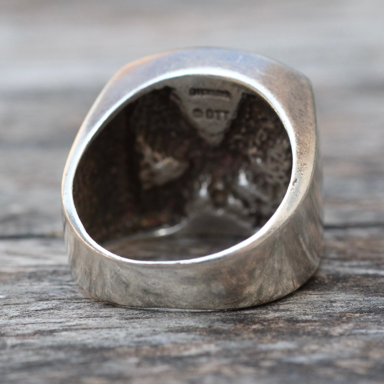 Vintage Sterling Turquoise Eagle Signet Ring 9.75