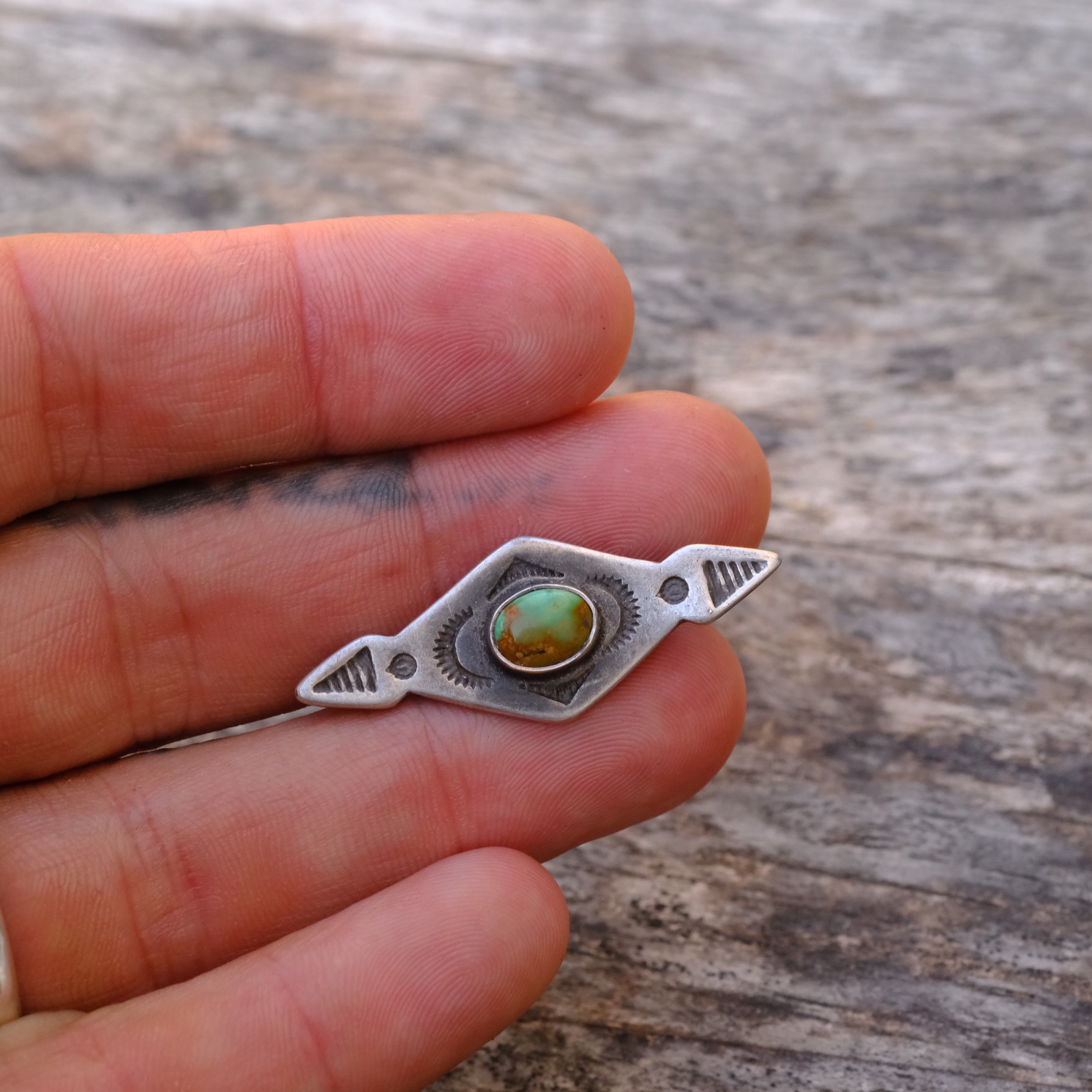 Vintage Sterling Silver Stamped Turquoise Brooch