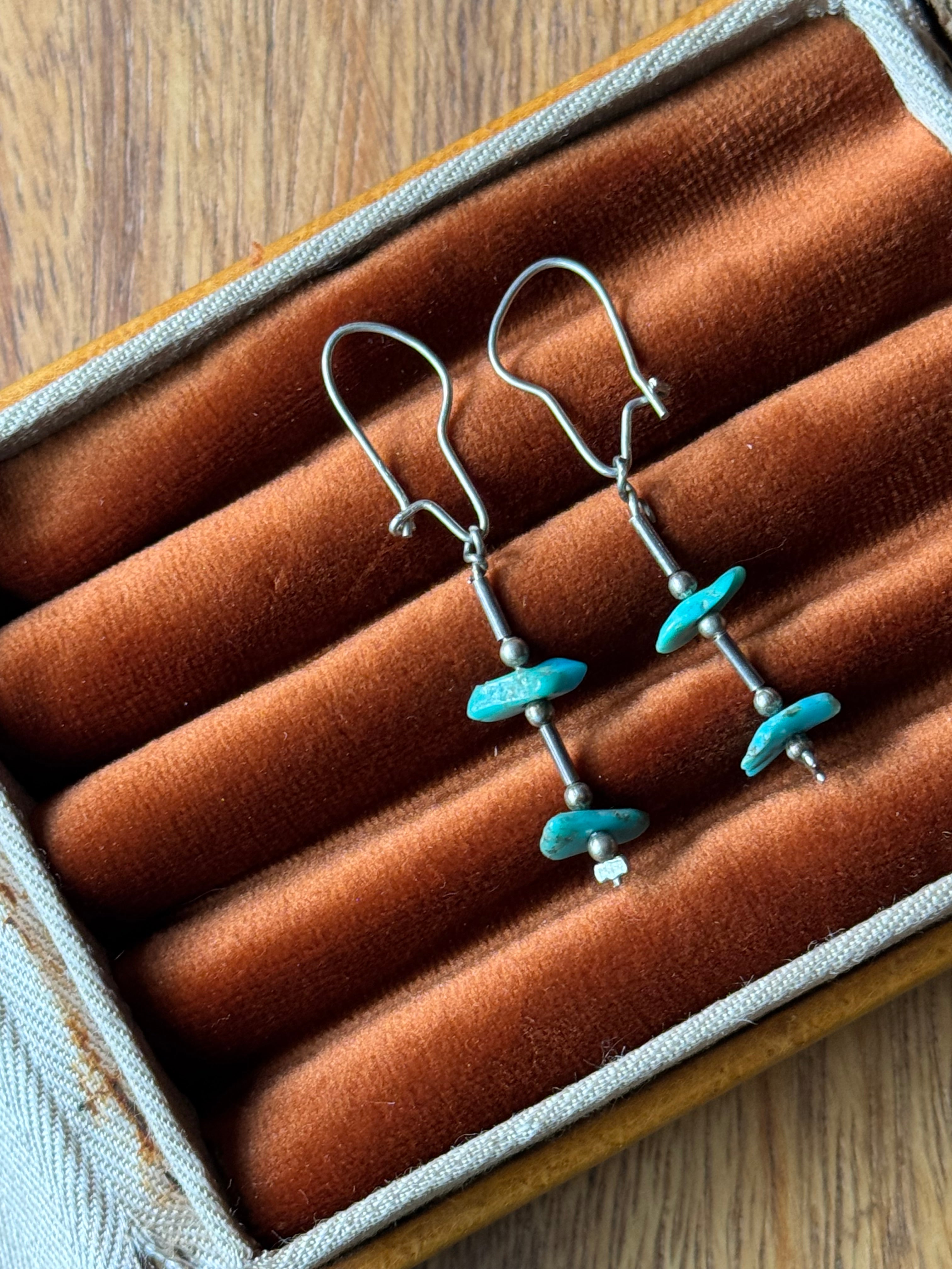Vintage Sterling Silver Raw Turquoise Bead Earrings