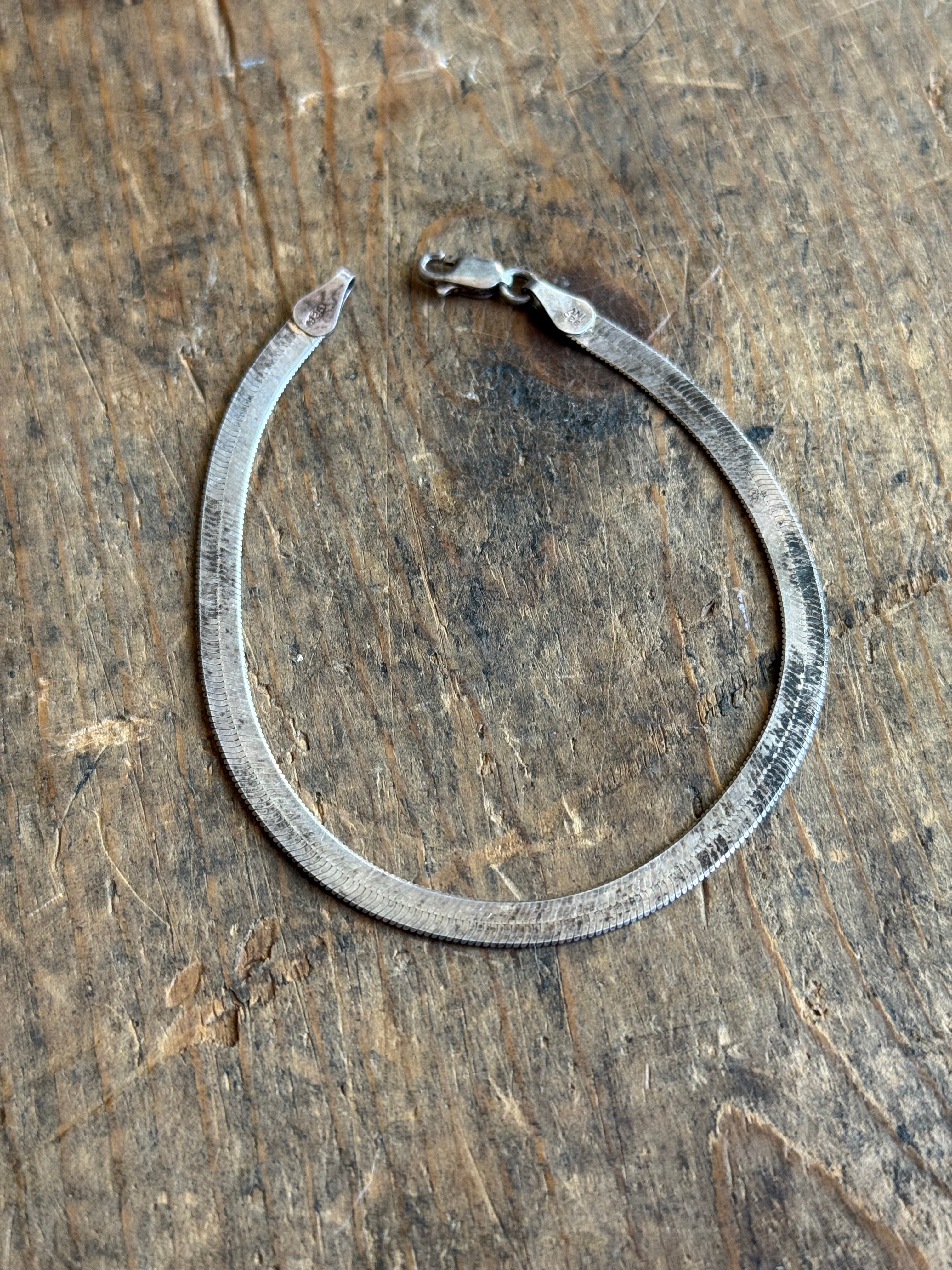 Vintage Sterling Silver Herringbone Chain Bracelet 7.5"