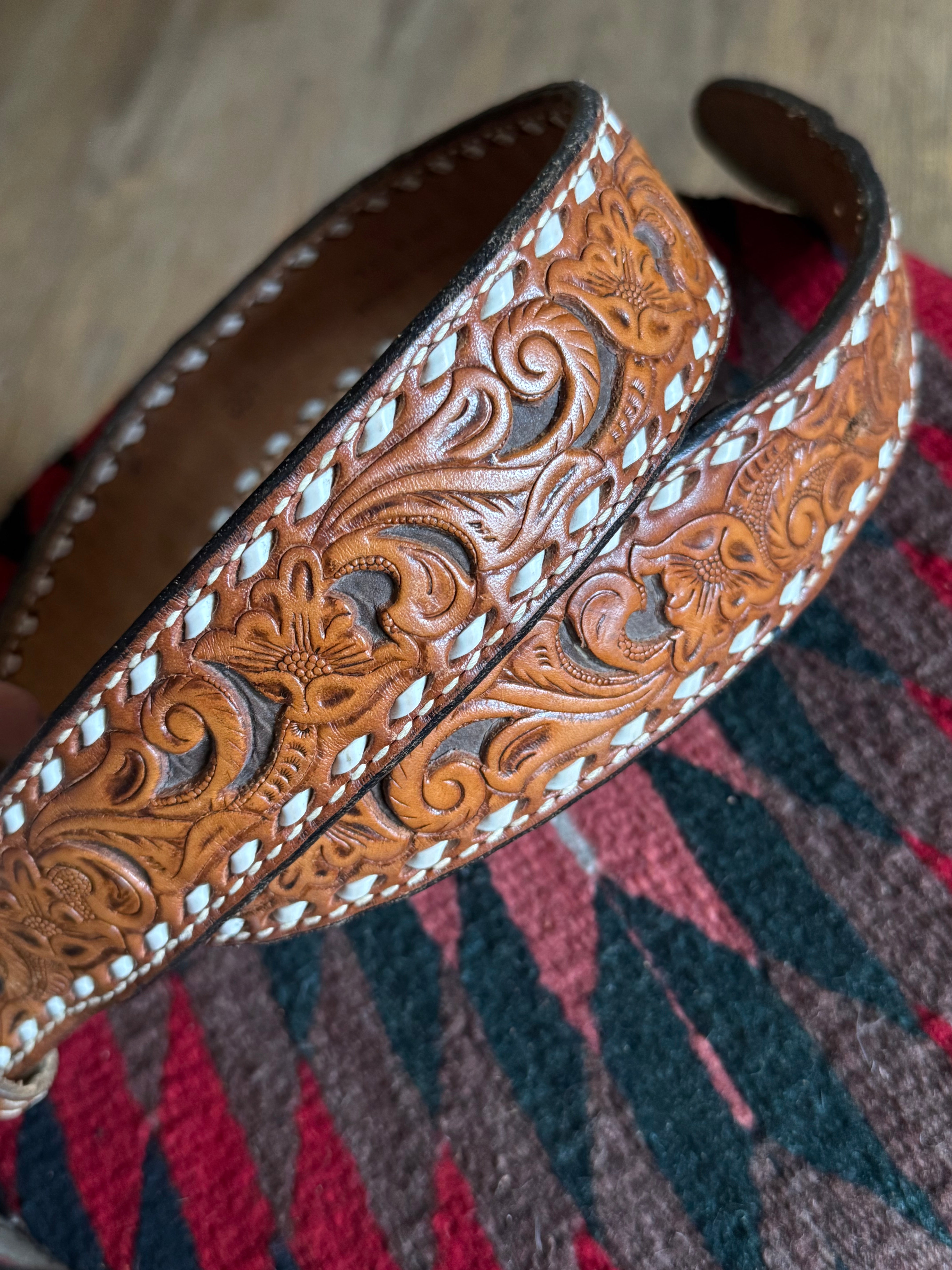 Vintage Hand Tooled Brown Leather ‘RETA’ Belt