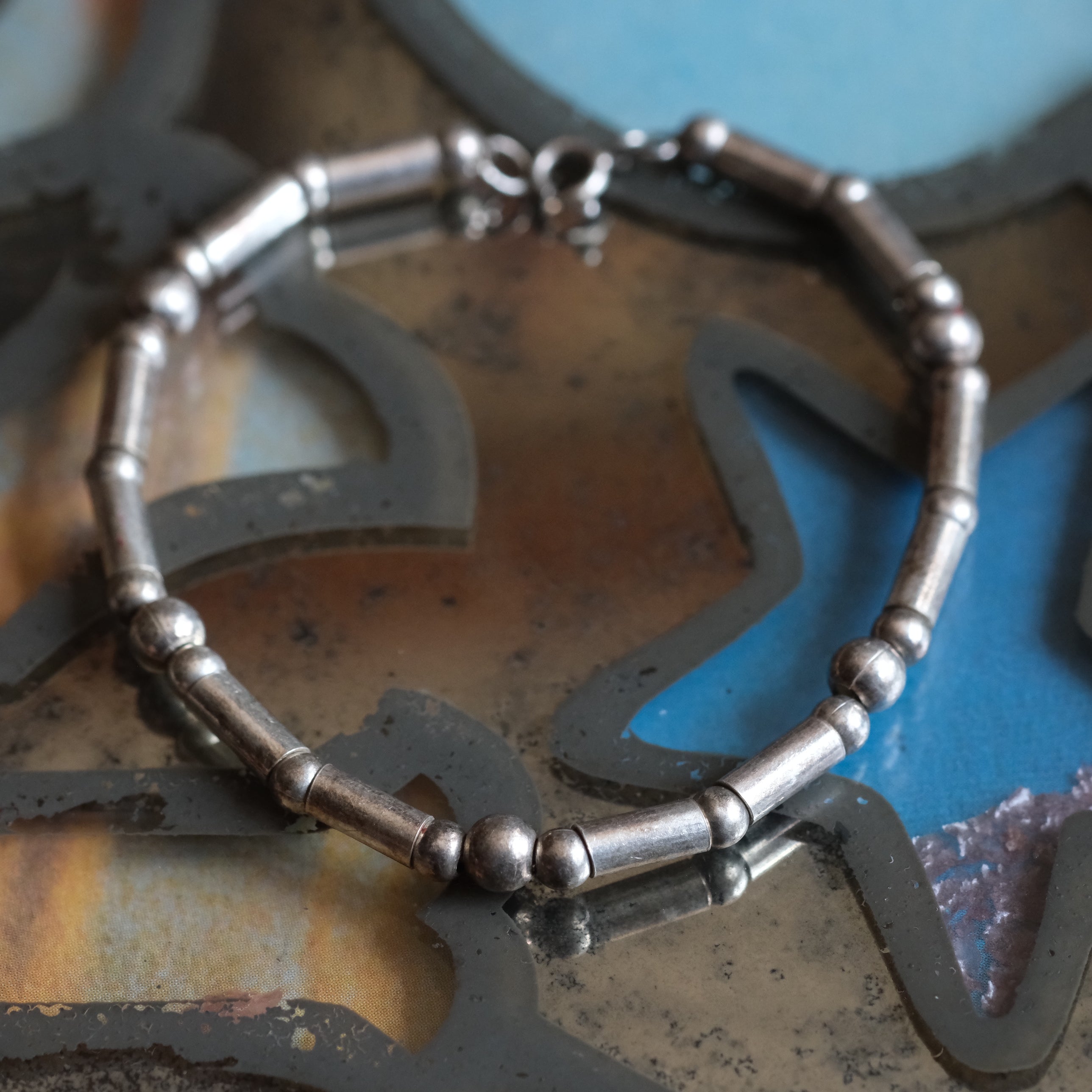 Vintage Sterling Silver Beaded Bracelet 7.5"