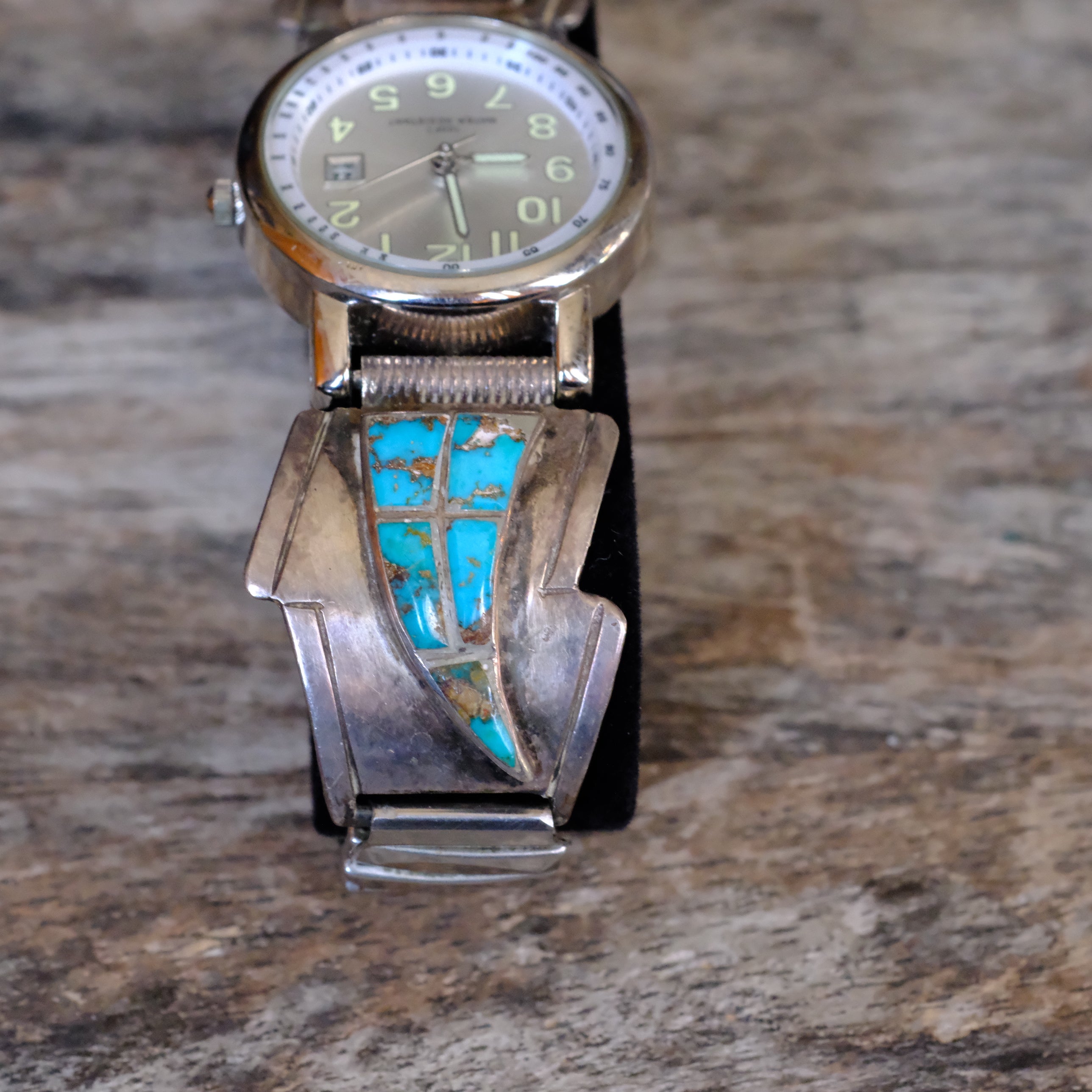 Vintage Sterling Turquoise Inlay Watch