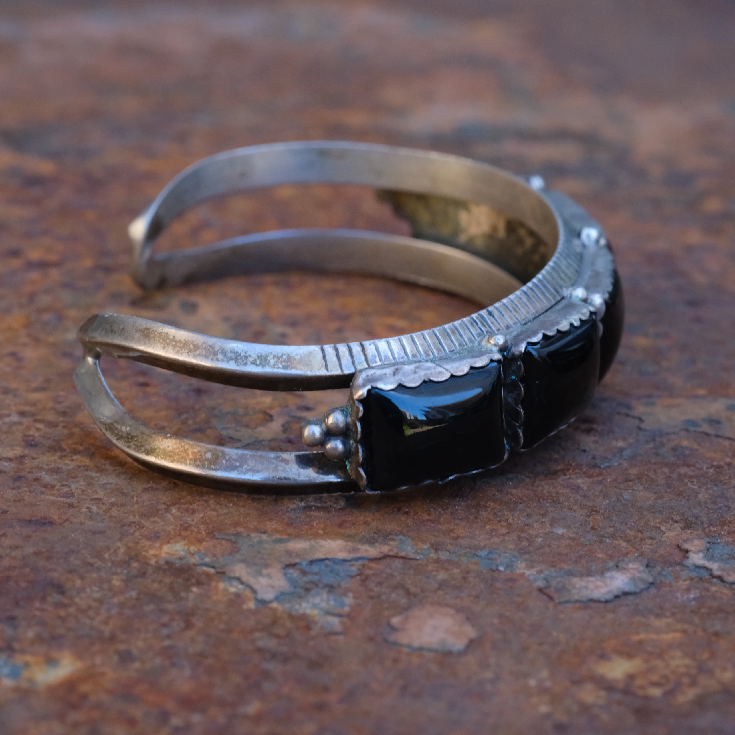 Vintage Sterling 5-Stone Onyx Cuff