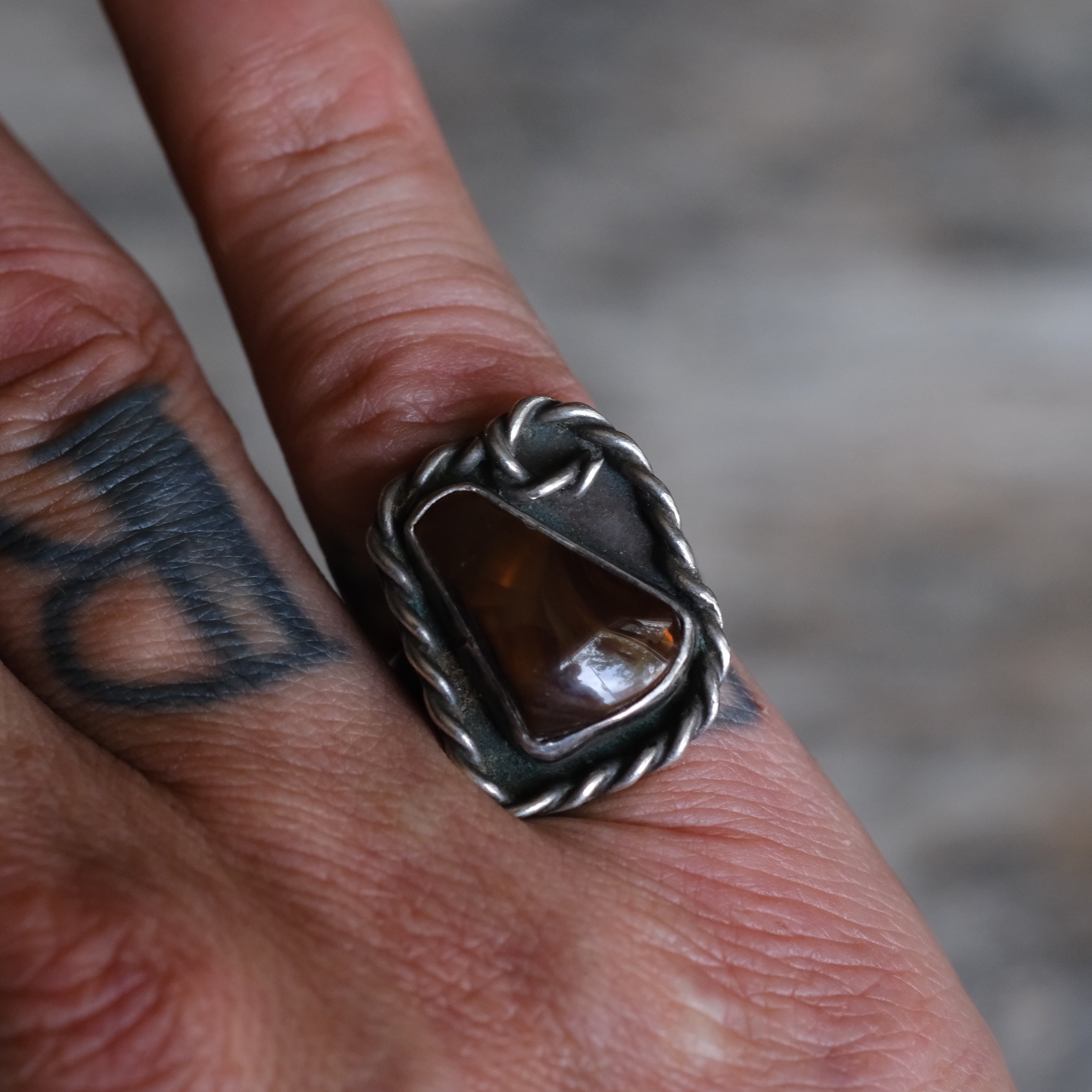 Vintage Sterling Fire Agate Roper Ring 6.75