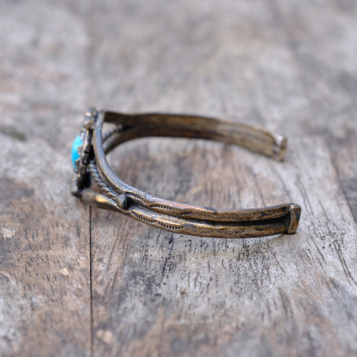 Vintage Sterling Turquoise Roper Cuff Bracelet