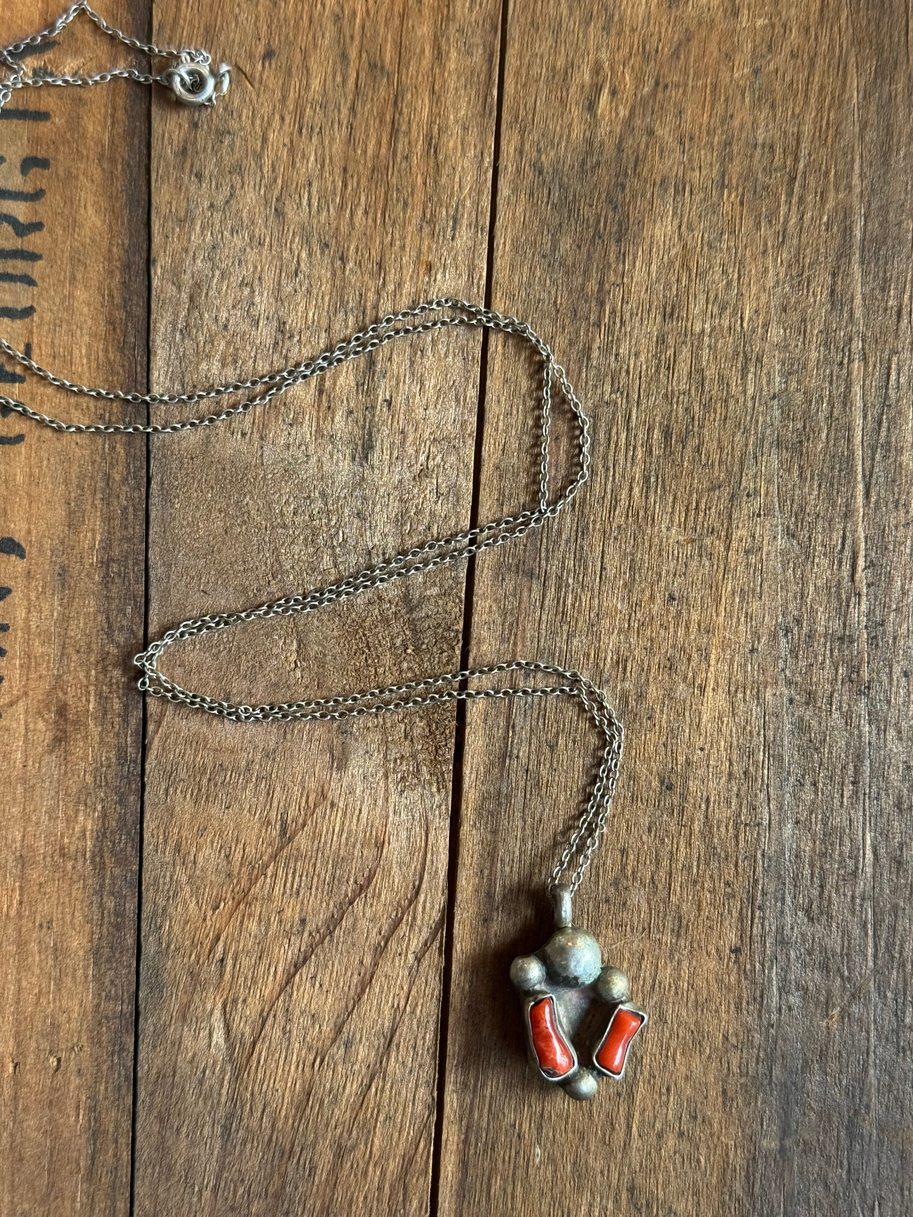 Vintage Sterling Silver Coral Cluster Necklace