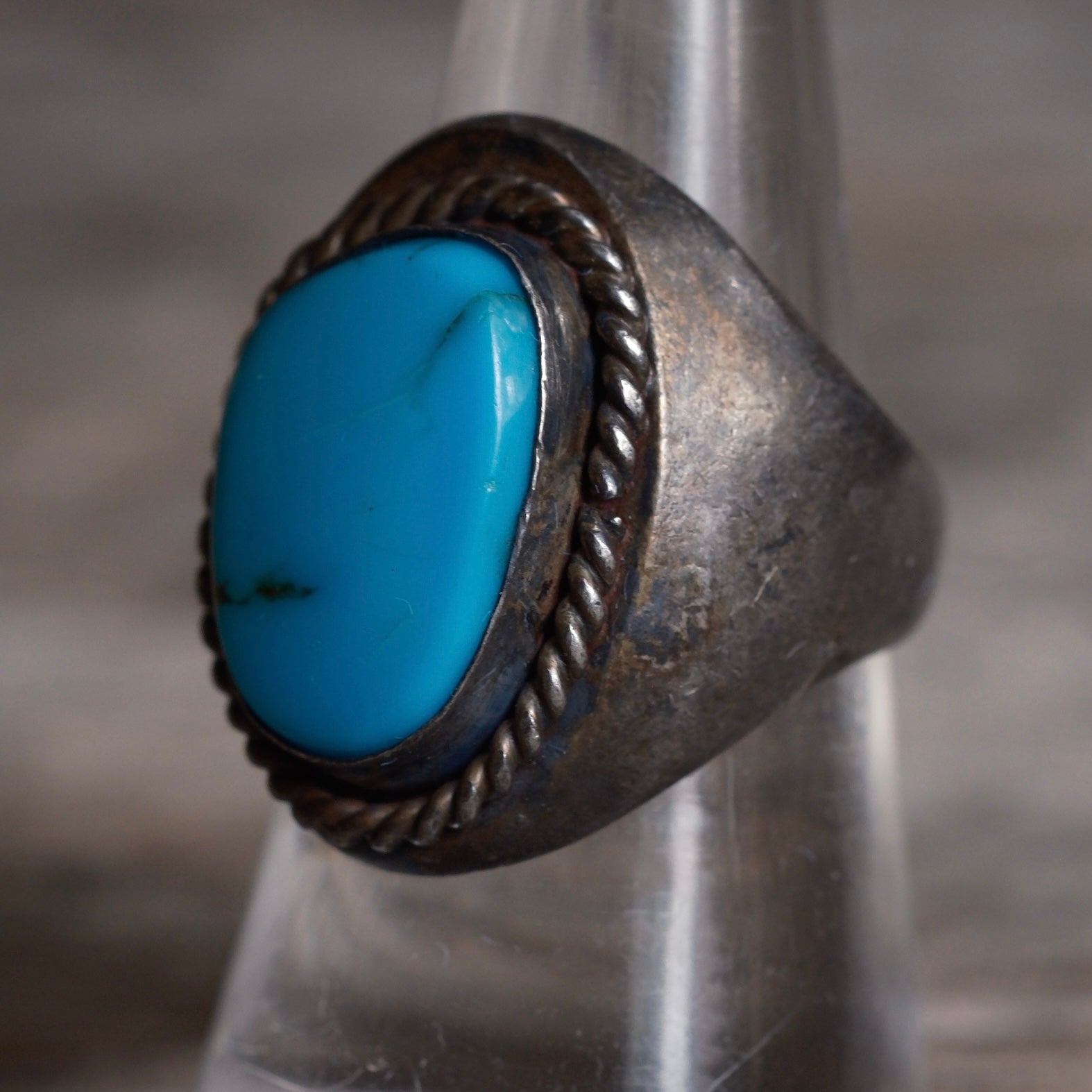 Vintage Sterling Turquoise Roper Ring 7.75