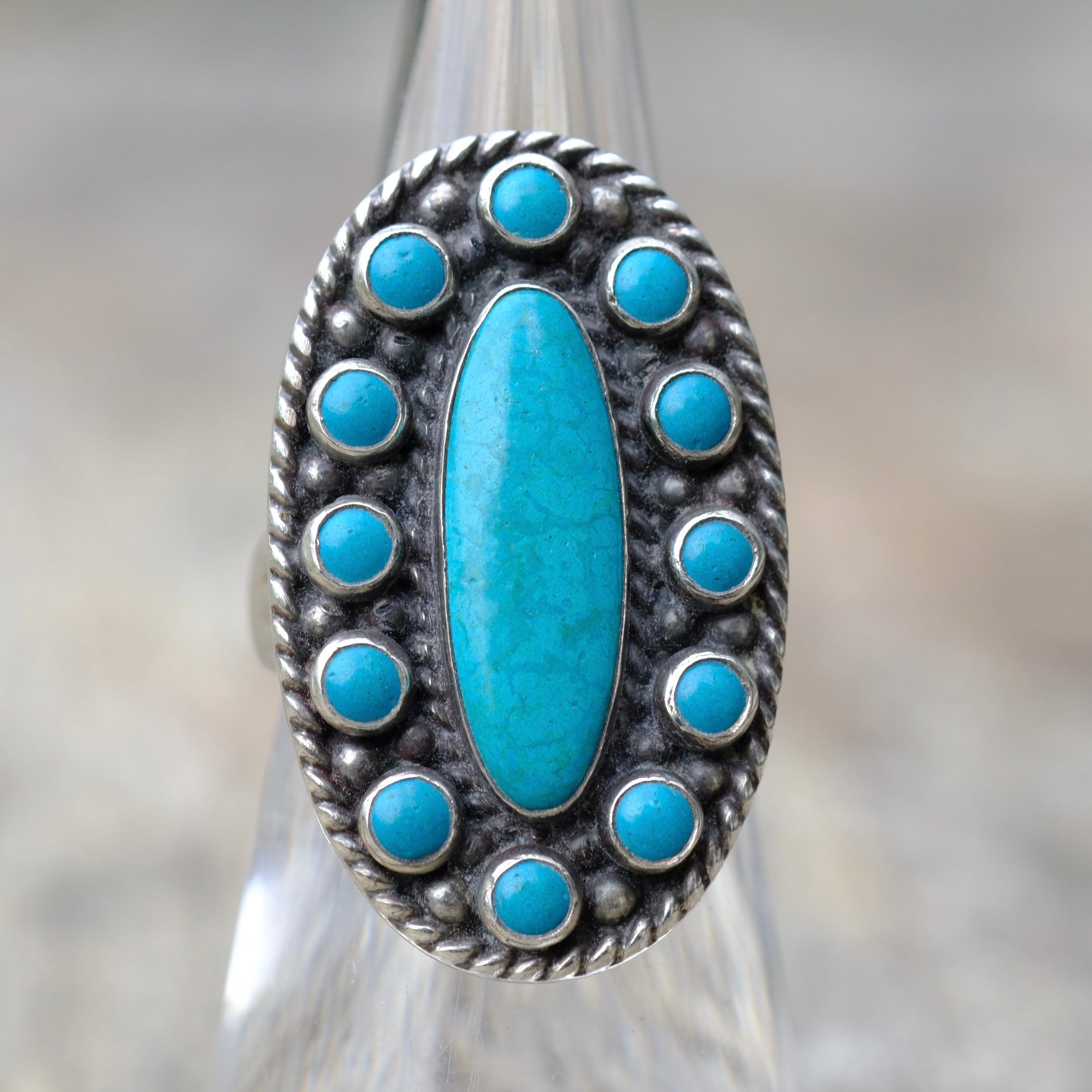 Vintage Sterling Turquoise Cluster Ring 5
