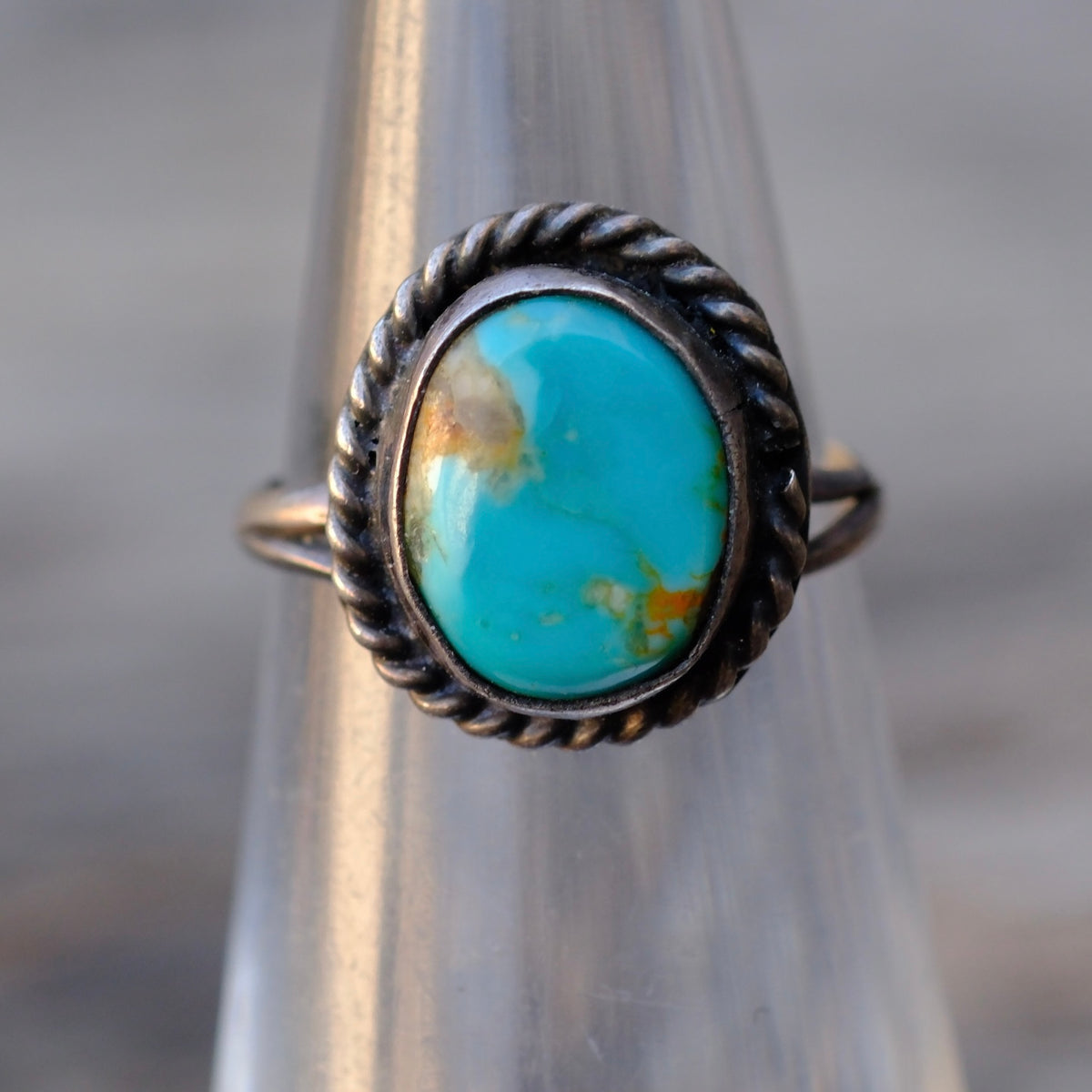 Vintage Sterling Turquoise Roper Ring 3