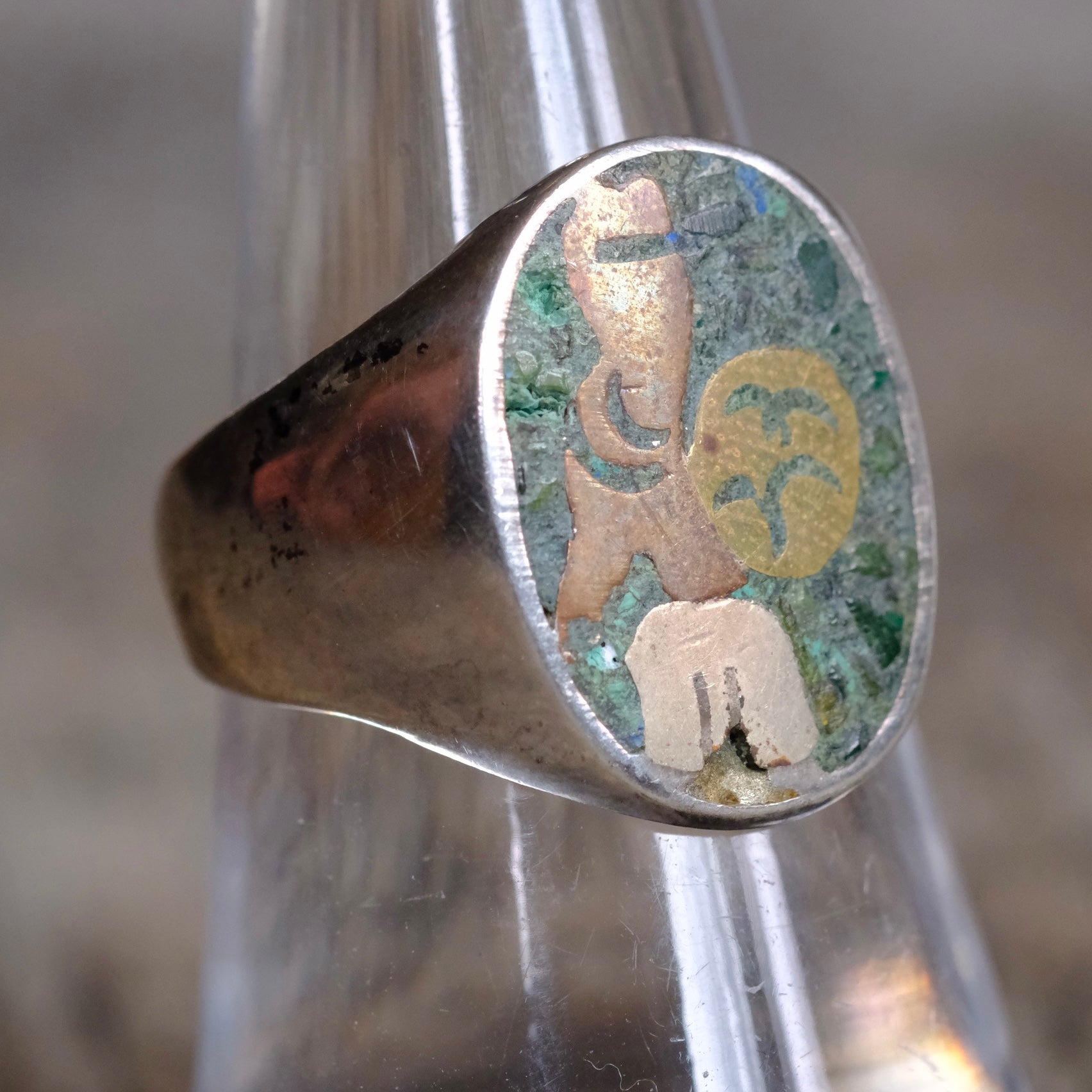 Vintage Sterling Turquoise Inlay Taxco Ring 8.5