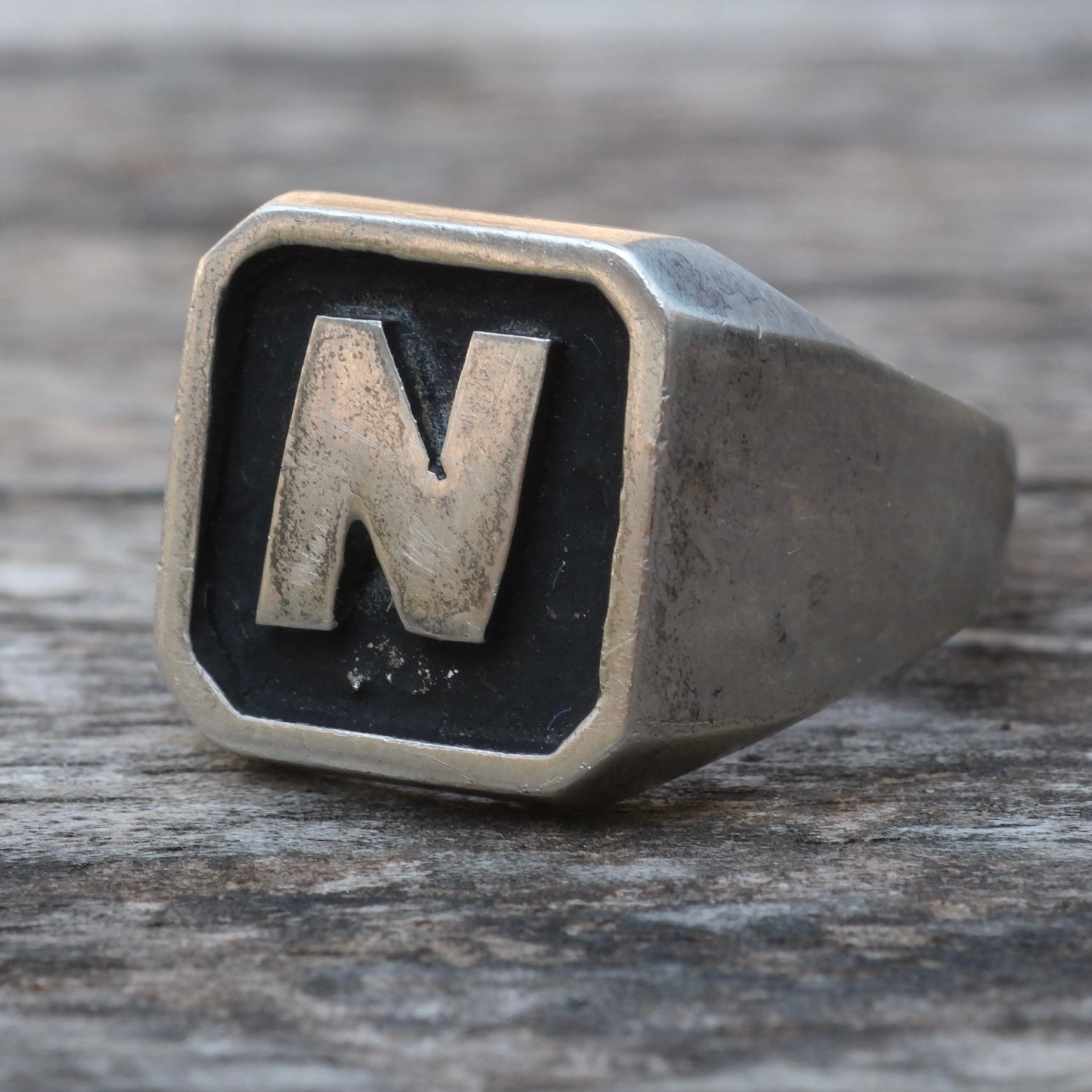 Vintage Sterling N Initial Signet Ring 10.75