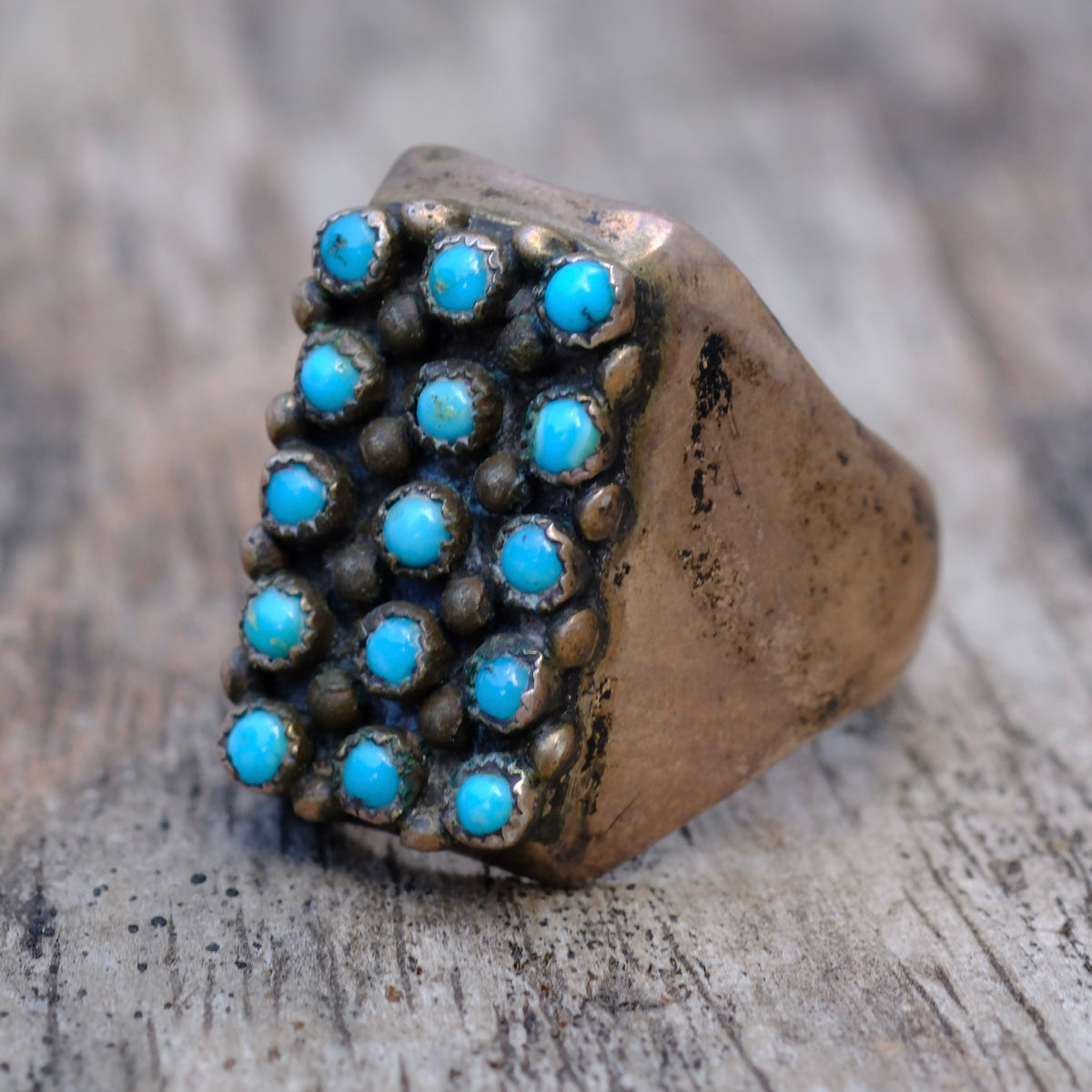 vintage Sterling Snake Eye Turquoise Cluster Ring 4.5