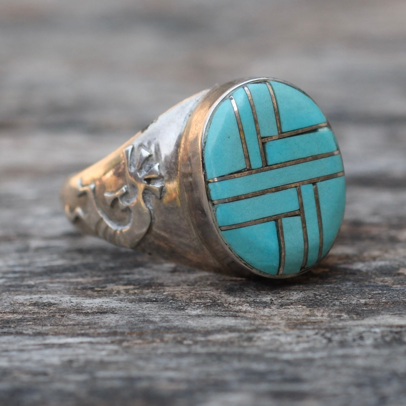 Vintage Sterling Turquoise Inlay Kokopelli Ring 8.75