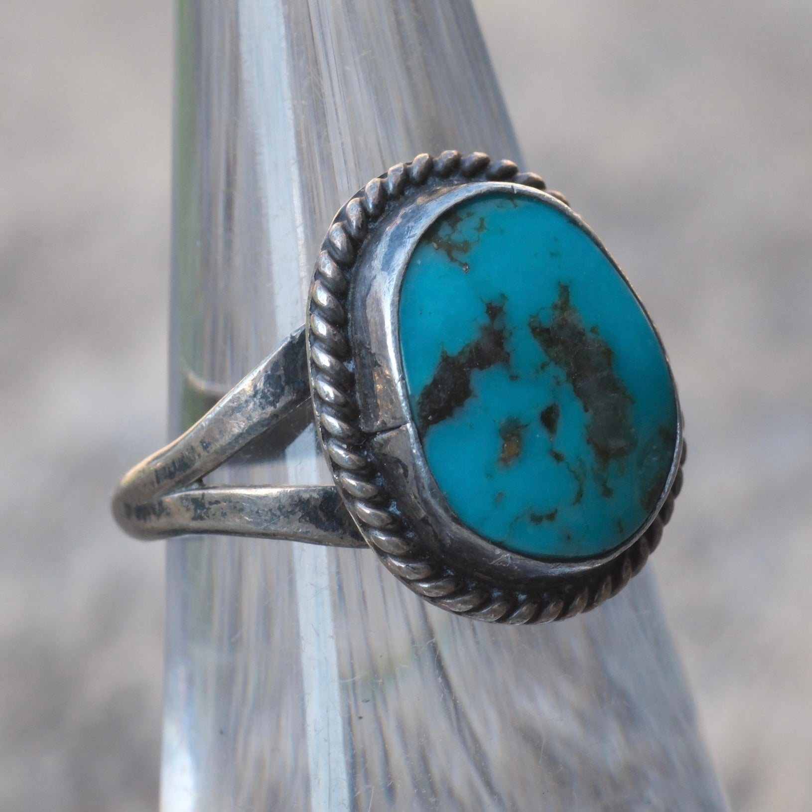 Vintage Sterling Turquoise Roper Ring 5