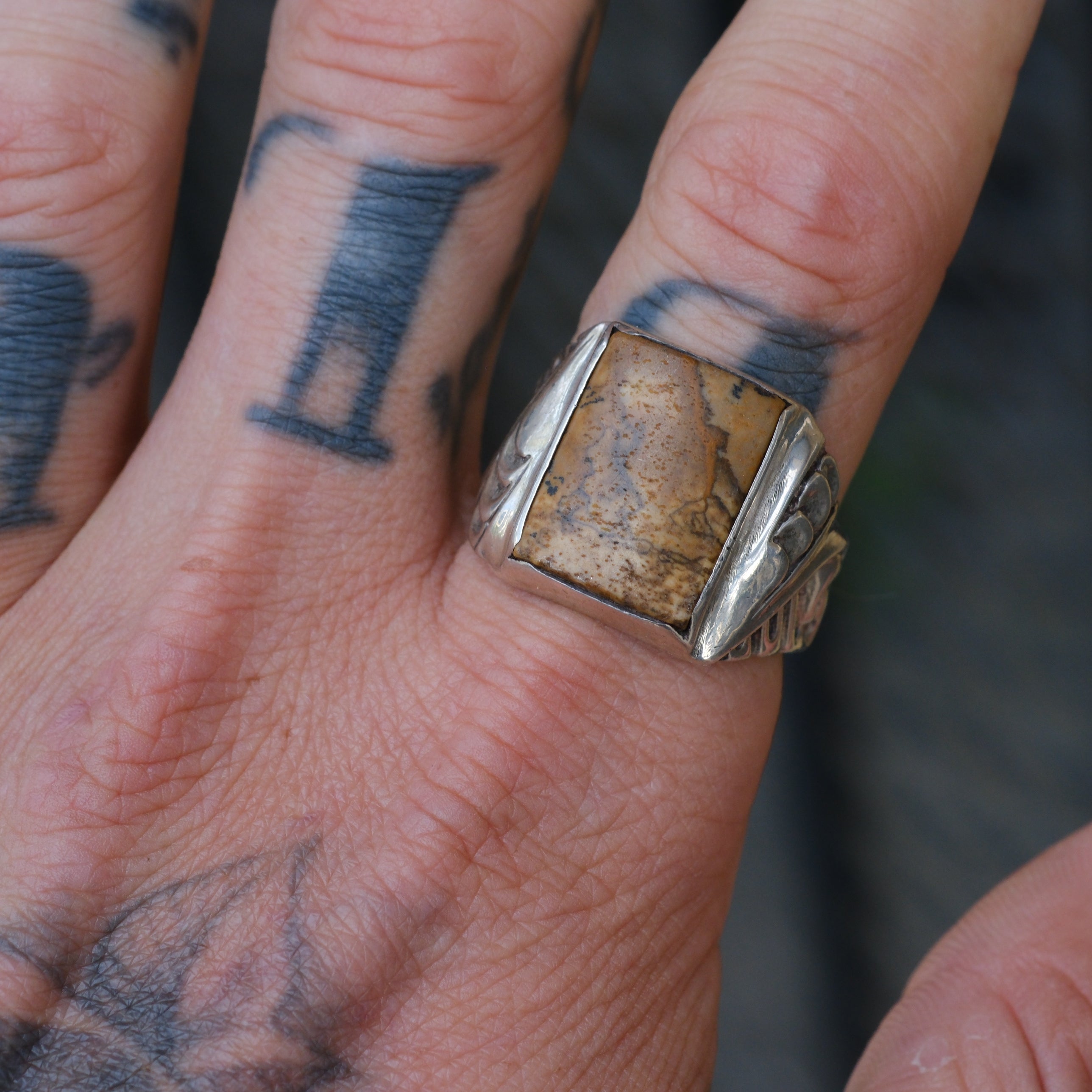 Vintage Sterling Jasper Signet Ring 10