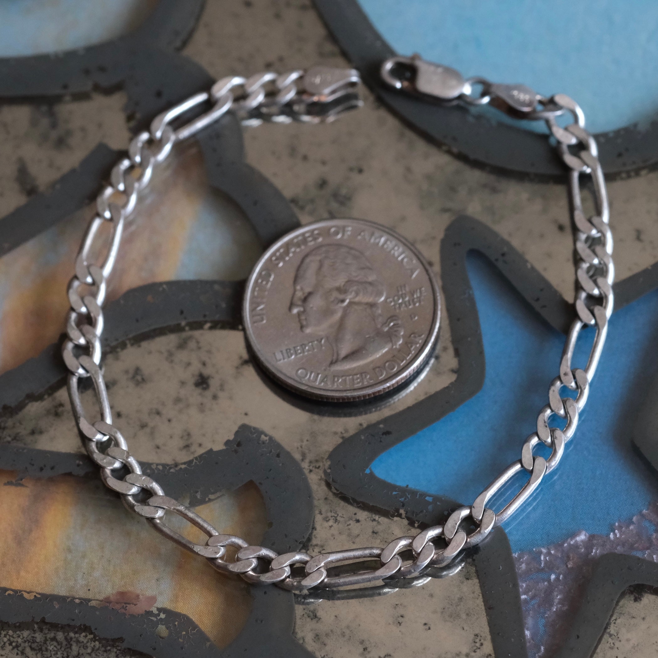 Vintage Sterling Silver Figaro Chain Bracelet 7.75"