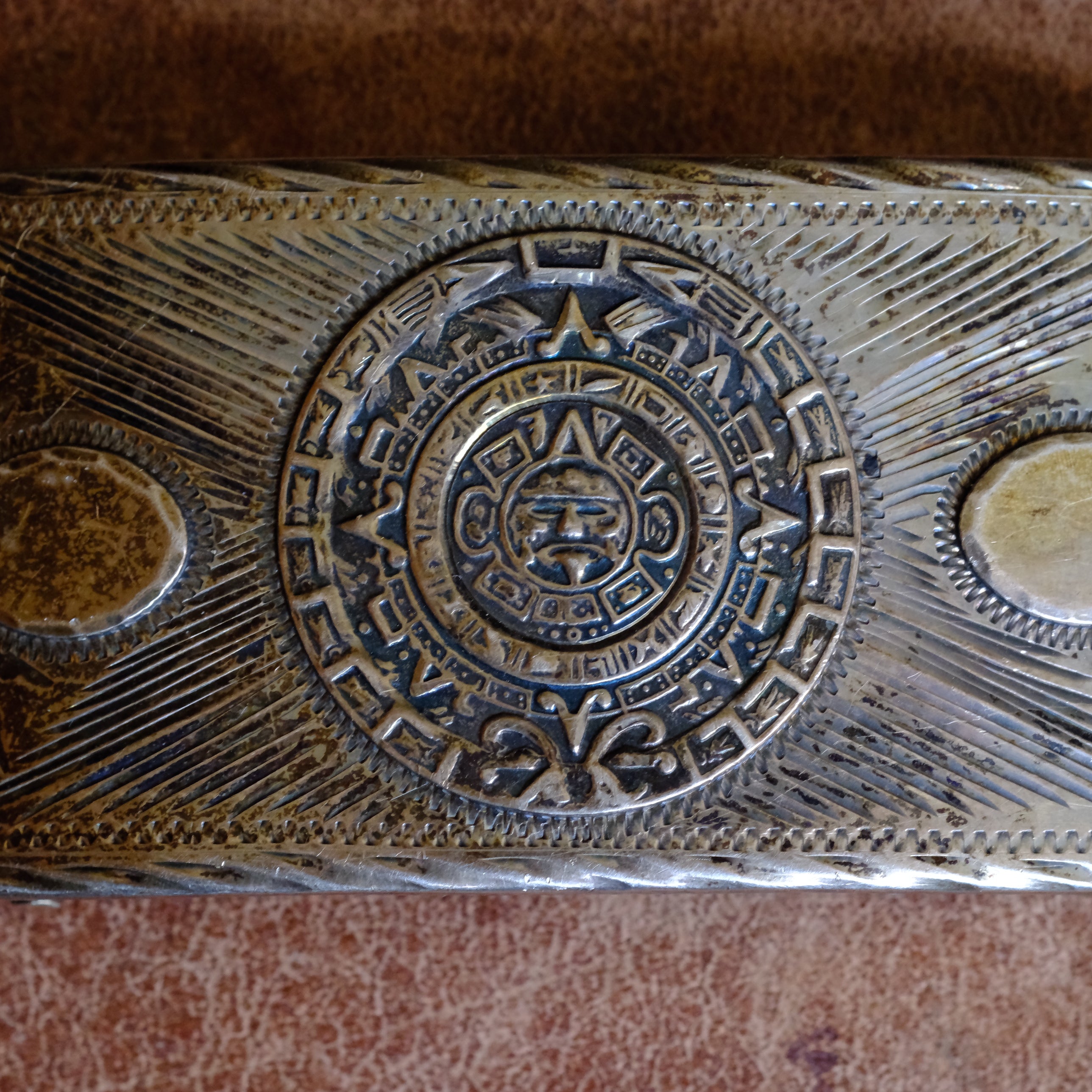 Vintage Sterling Aztec Calendar Belt Buckle