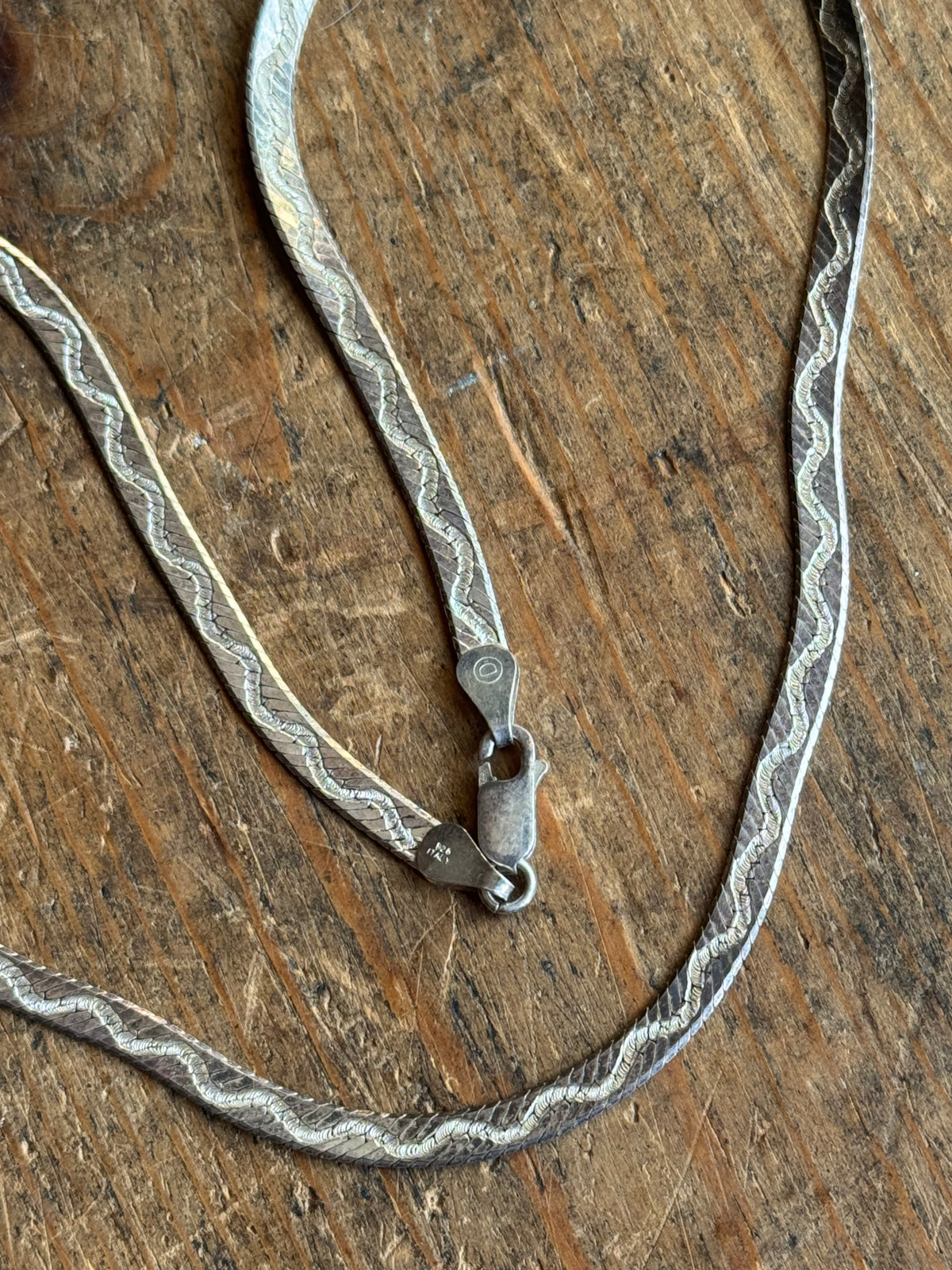 Vintage Sterling Silver 18” Etched Herringbone Chain