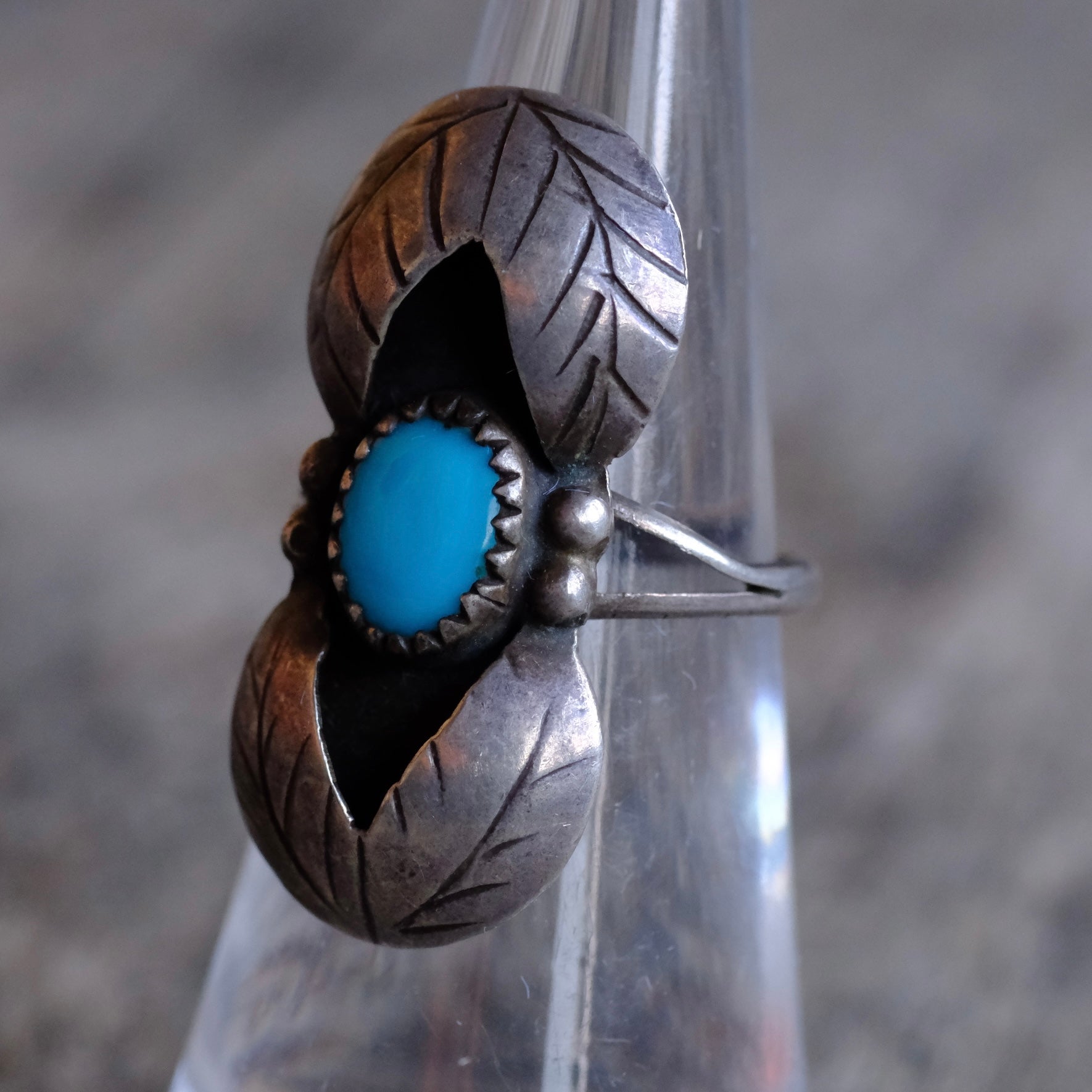Vintage Sterling Turquoise Feather Ring 5.75
