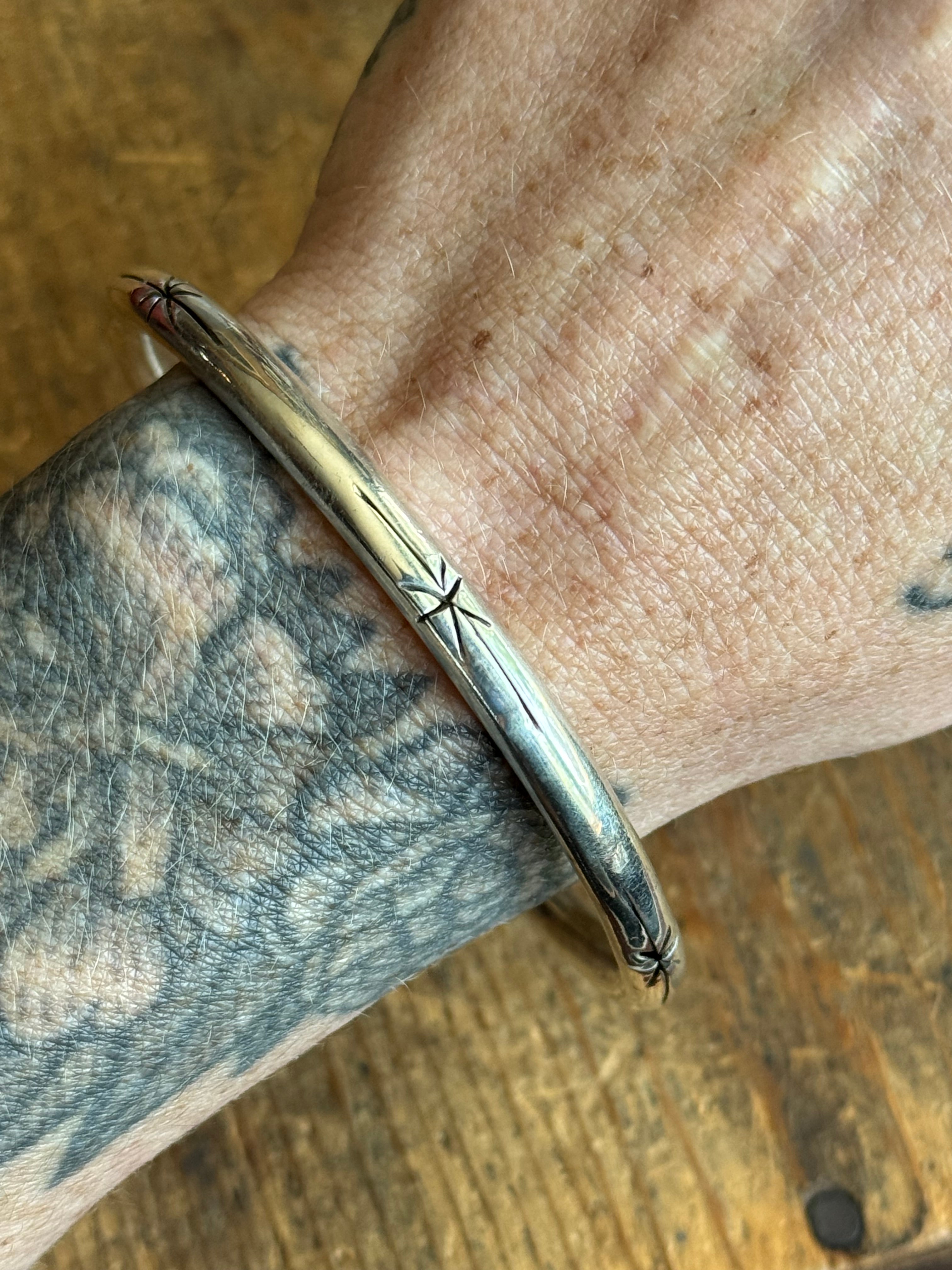 Vintage Sterling Silver Star Cut Hollow Bangle