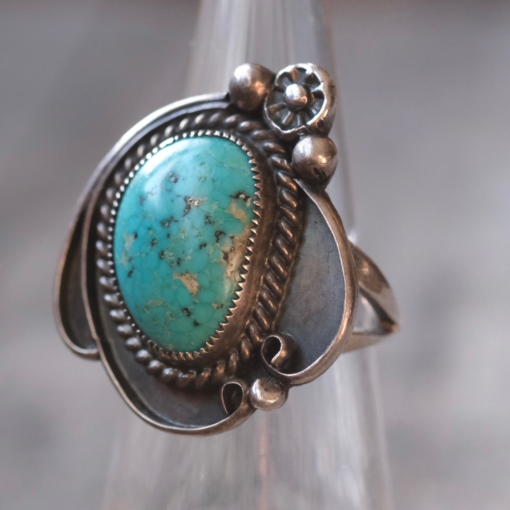 Vintage Sterling Turquoise Roper Ring 5.25