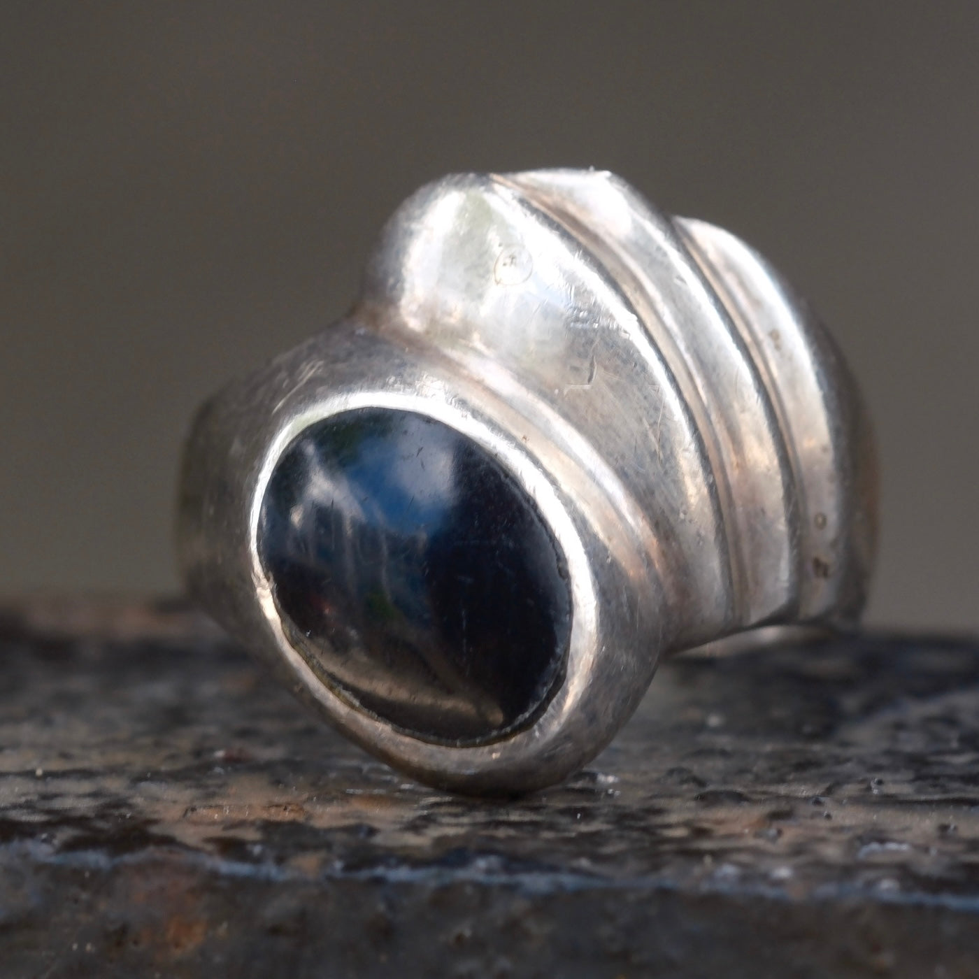 Vintage Sterling Onyx Modernist Ring 8.25