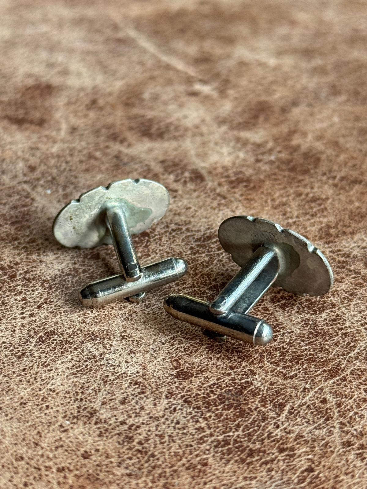 Vintage Sterling Silver Framed Onyx Cufflinks