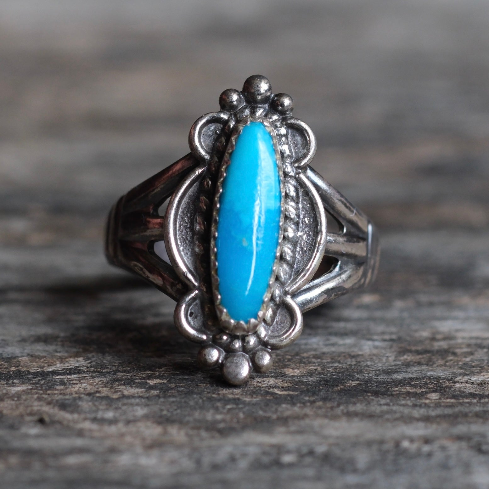 Vintage Sterling Turquoise Florette Ring 7