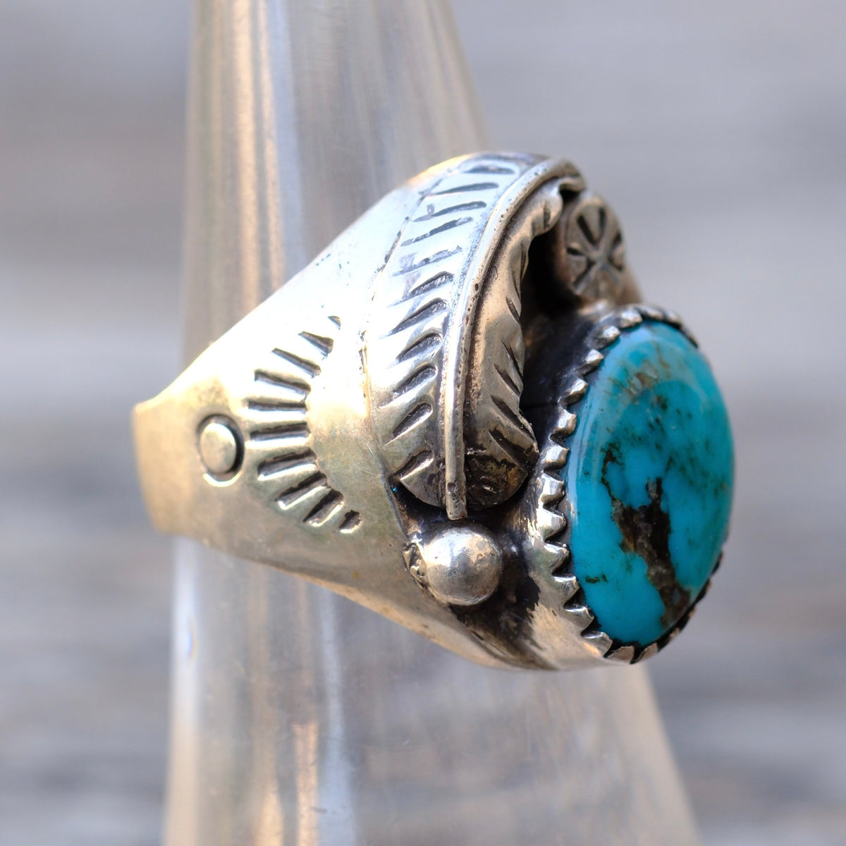Vintage Sterling Turquoise Feather Ring 7