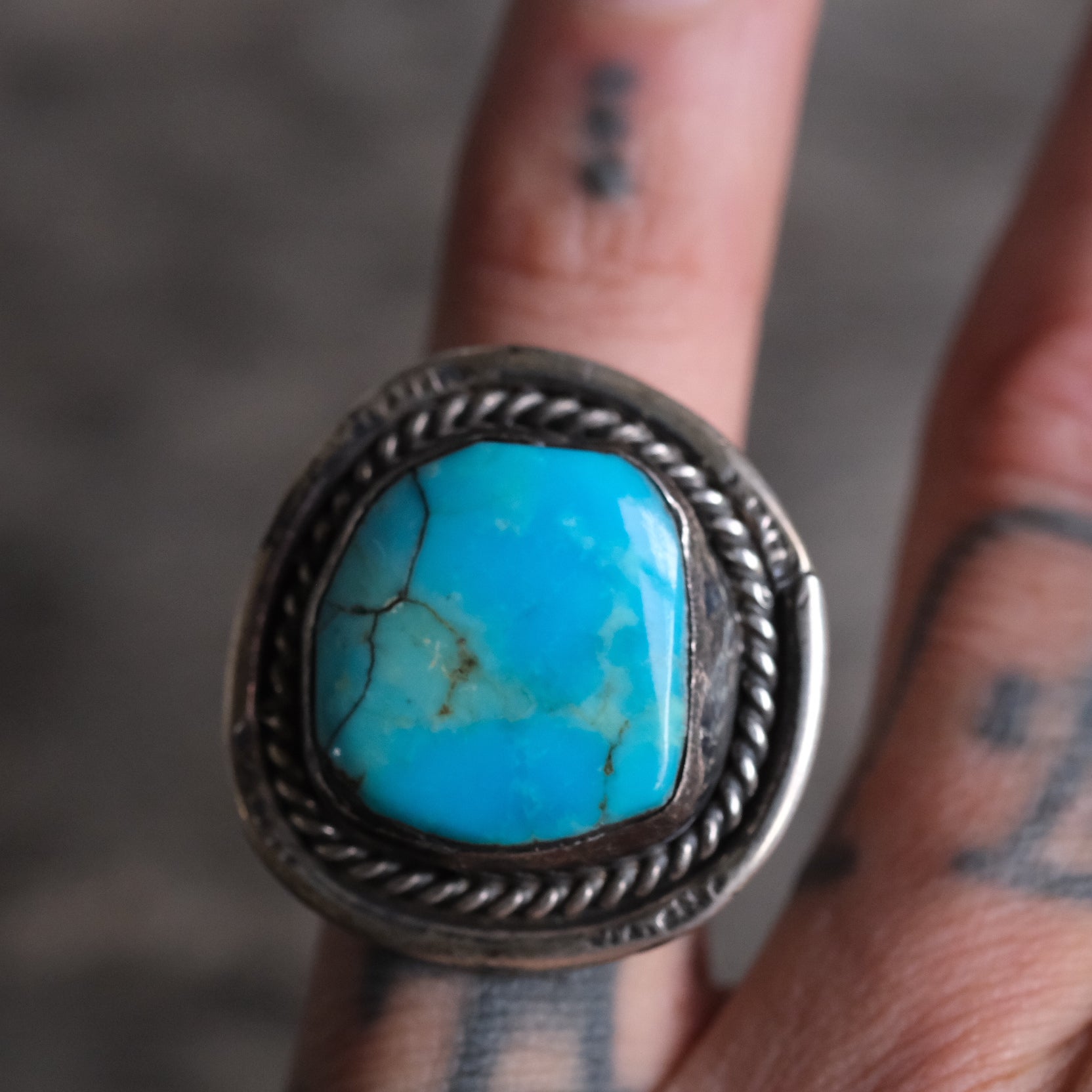 Vintage Sterling Turquoise Roper Ring 6