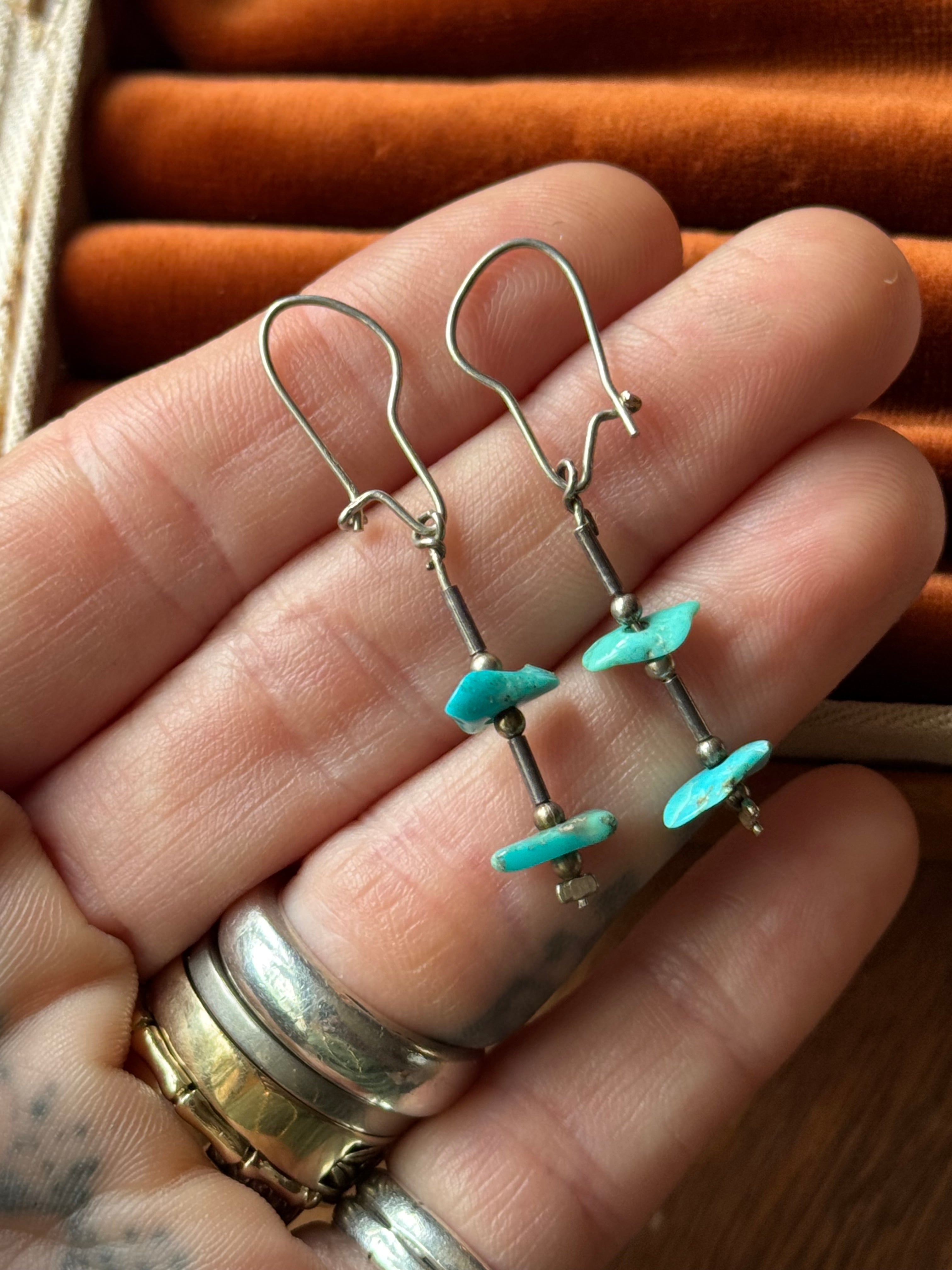 Vintage Sterling Silver Raw Turquoise Bead Earrings