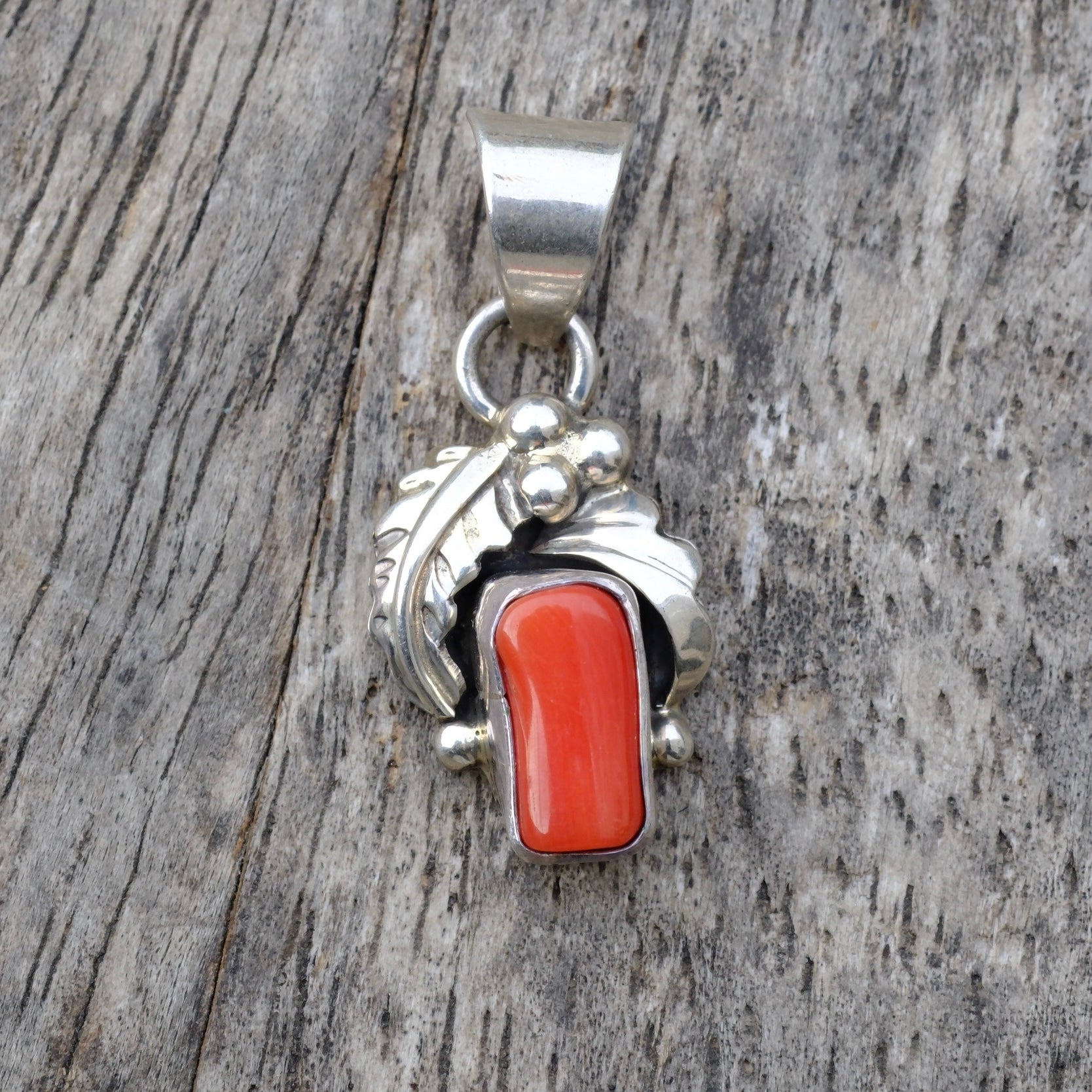 Vintage Sterling Coral Feather Pendant