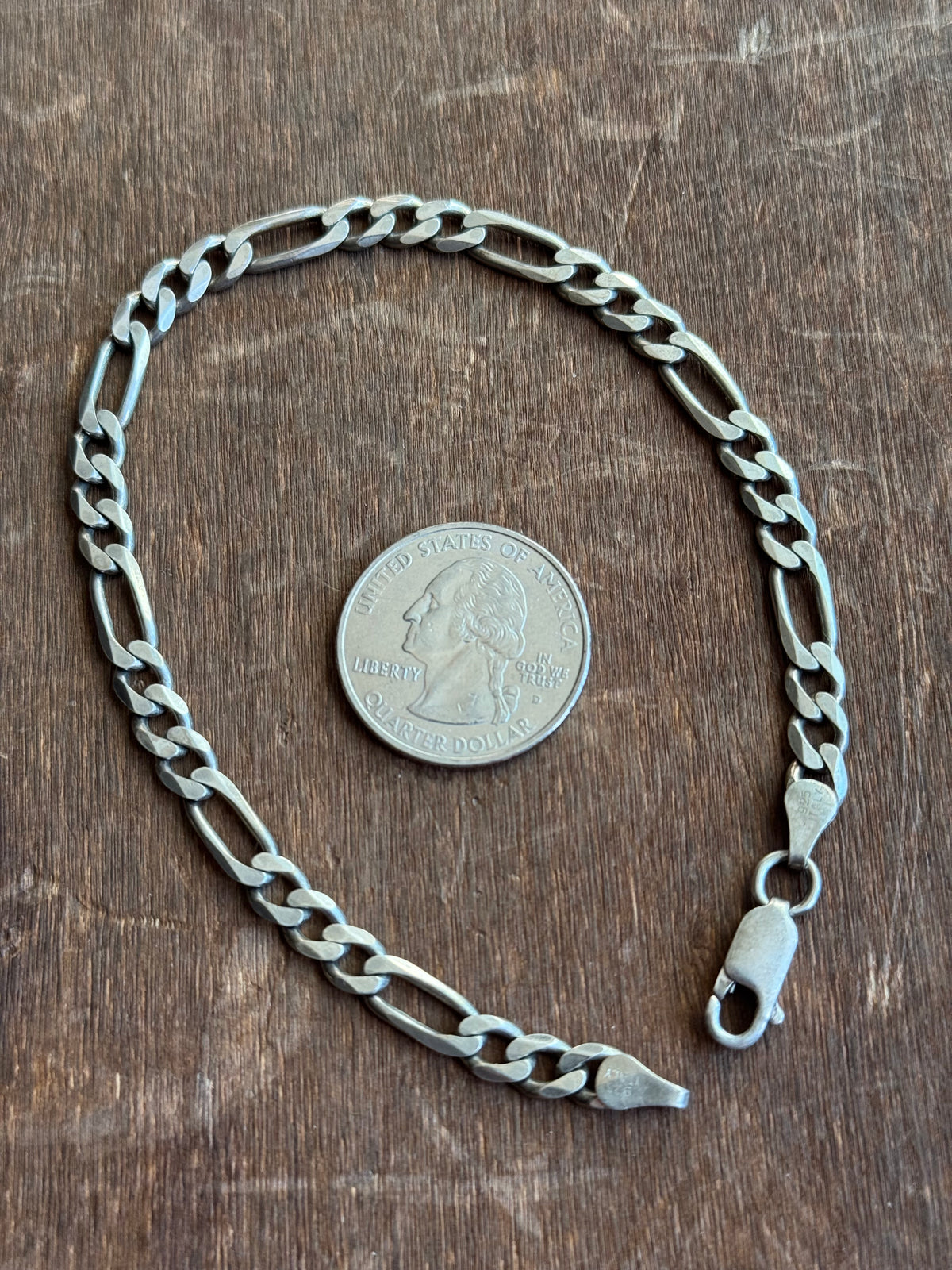 Vintage Sterling Silver 9” Figaro Chain Bracelet