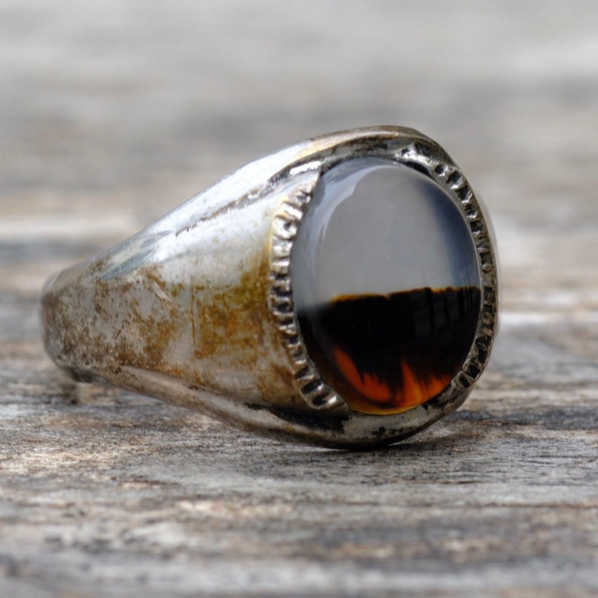 Vintage Sterling Agate Signet Ring 9