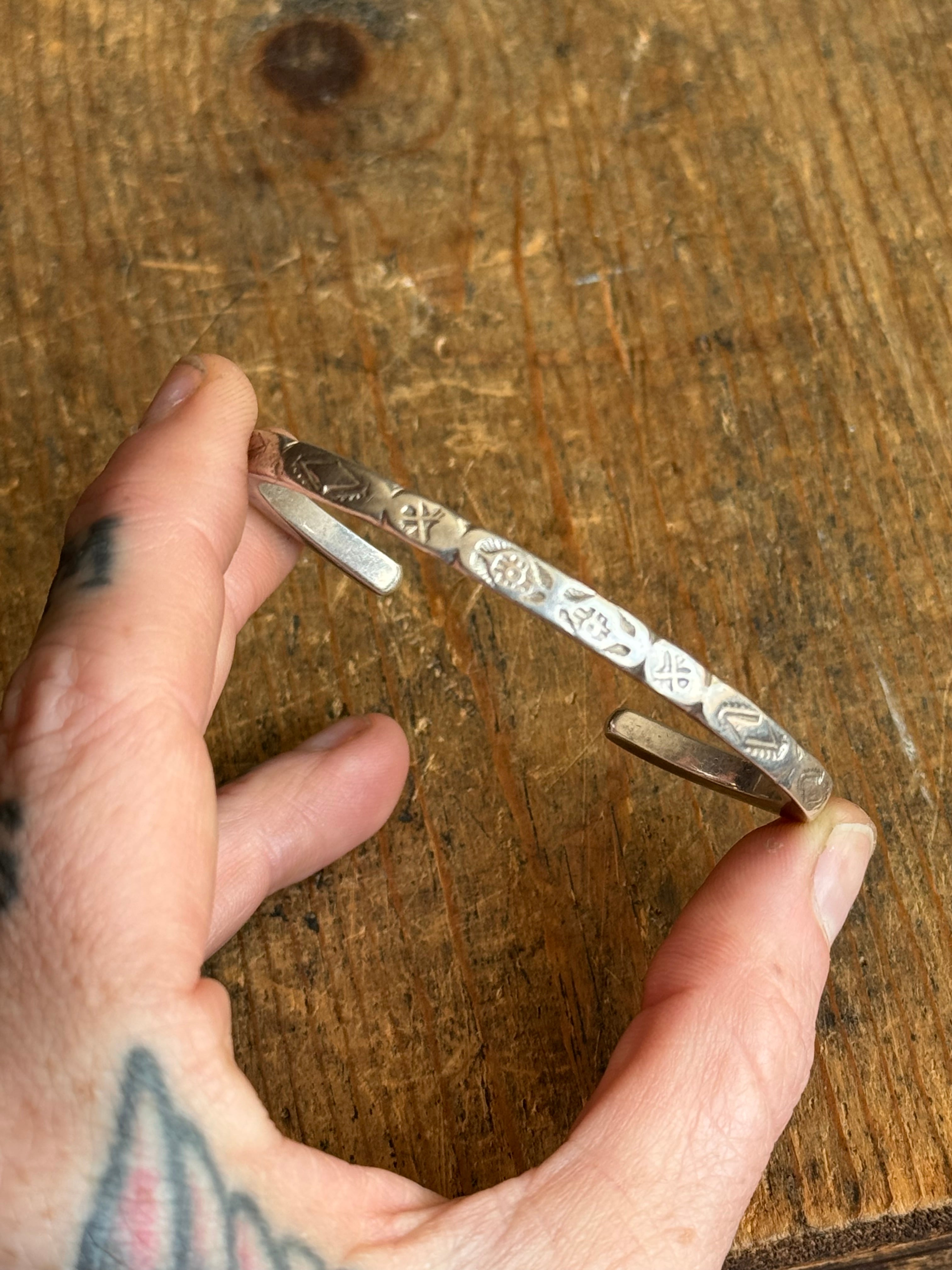 Vintage Sterling Silver Heavy Stamped Cuff